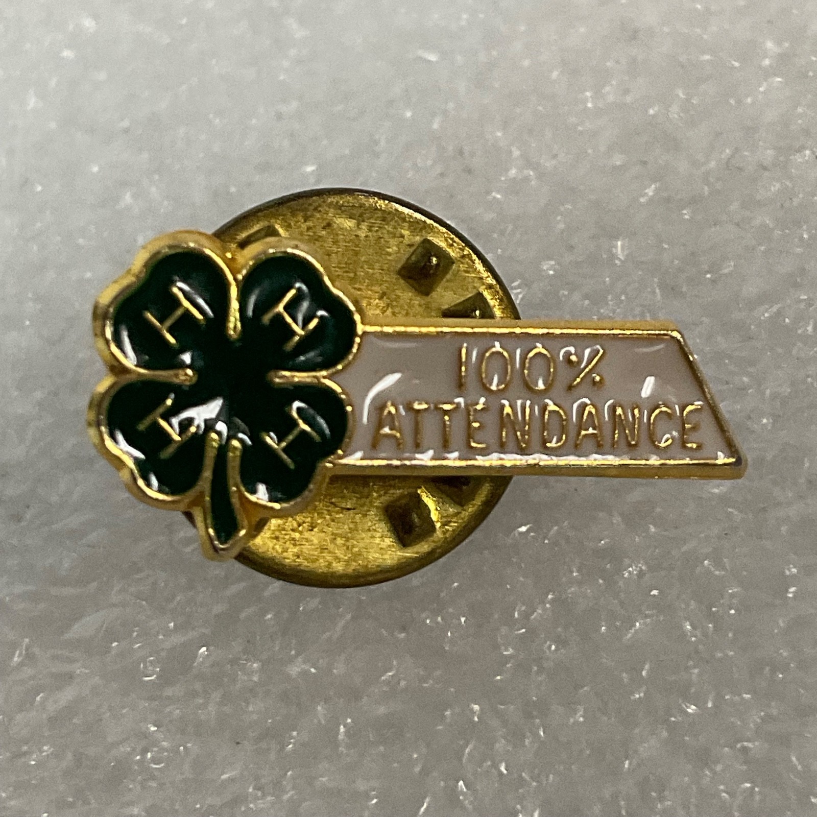 Vintage 4-H 100% Attendance Pin Gold Tone Clover Enamel 0.75in BALCO Mark - Image 1