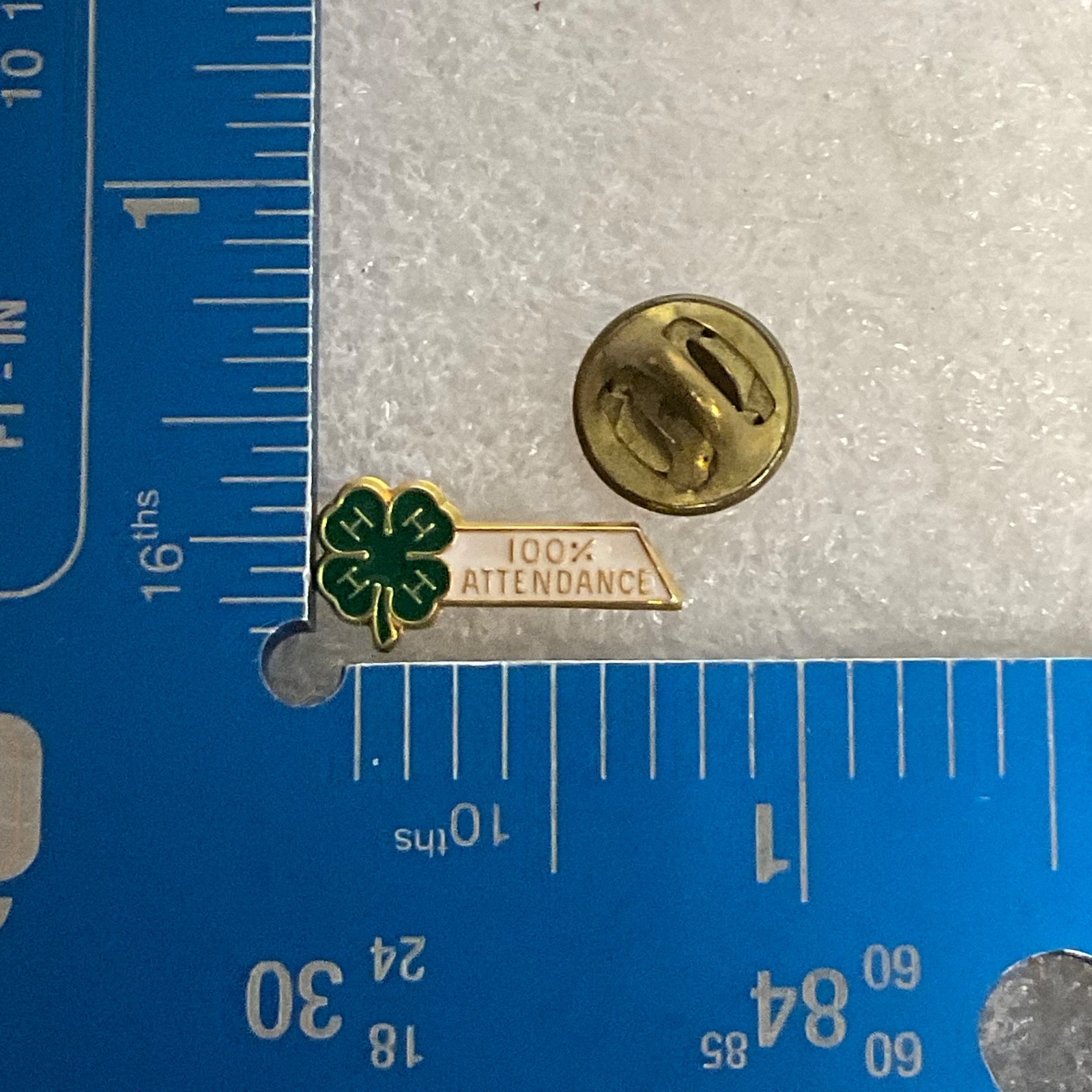 Vintage 4-H 100% Attendance Pin Gold Tone Clover Enamel 0.75in BALCO Mark - Image 4