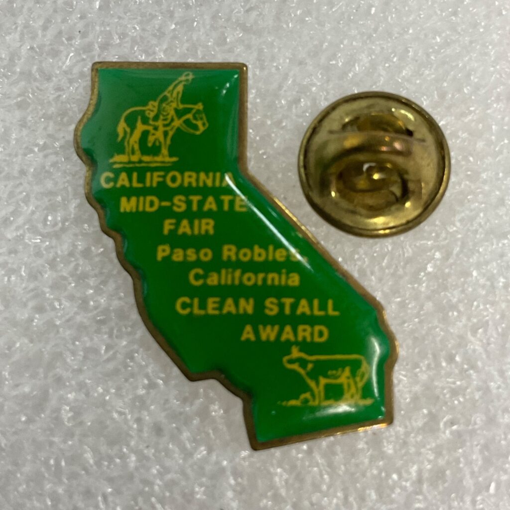 Vintage California Mid-State Fair Clean Stall Award Pin Paso Robles 1.25in Green - Image 1