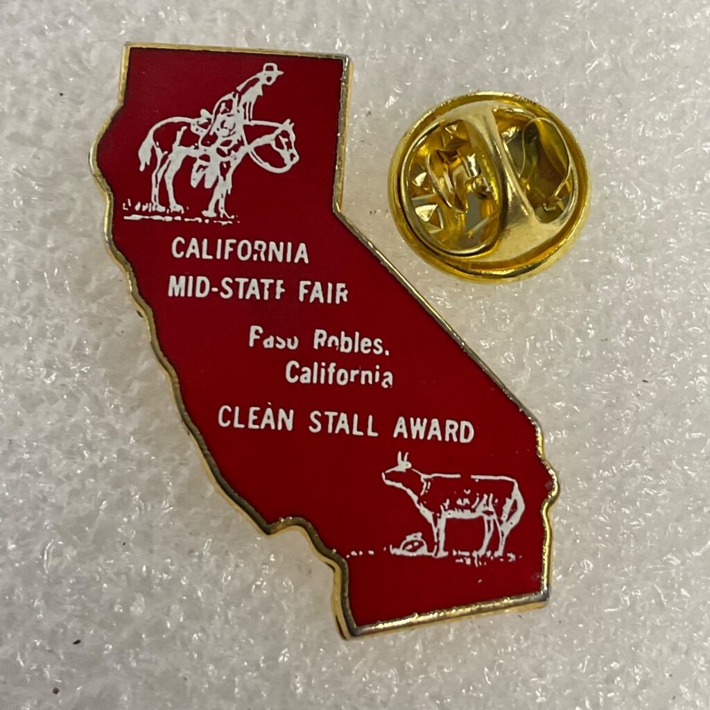 Vintage California Mid-State Fair Clean Stall Award Pin Paso Robles Red 1.75in - Image 1