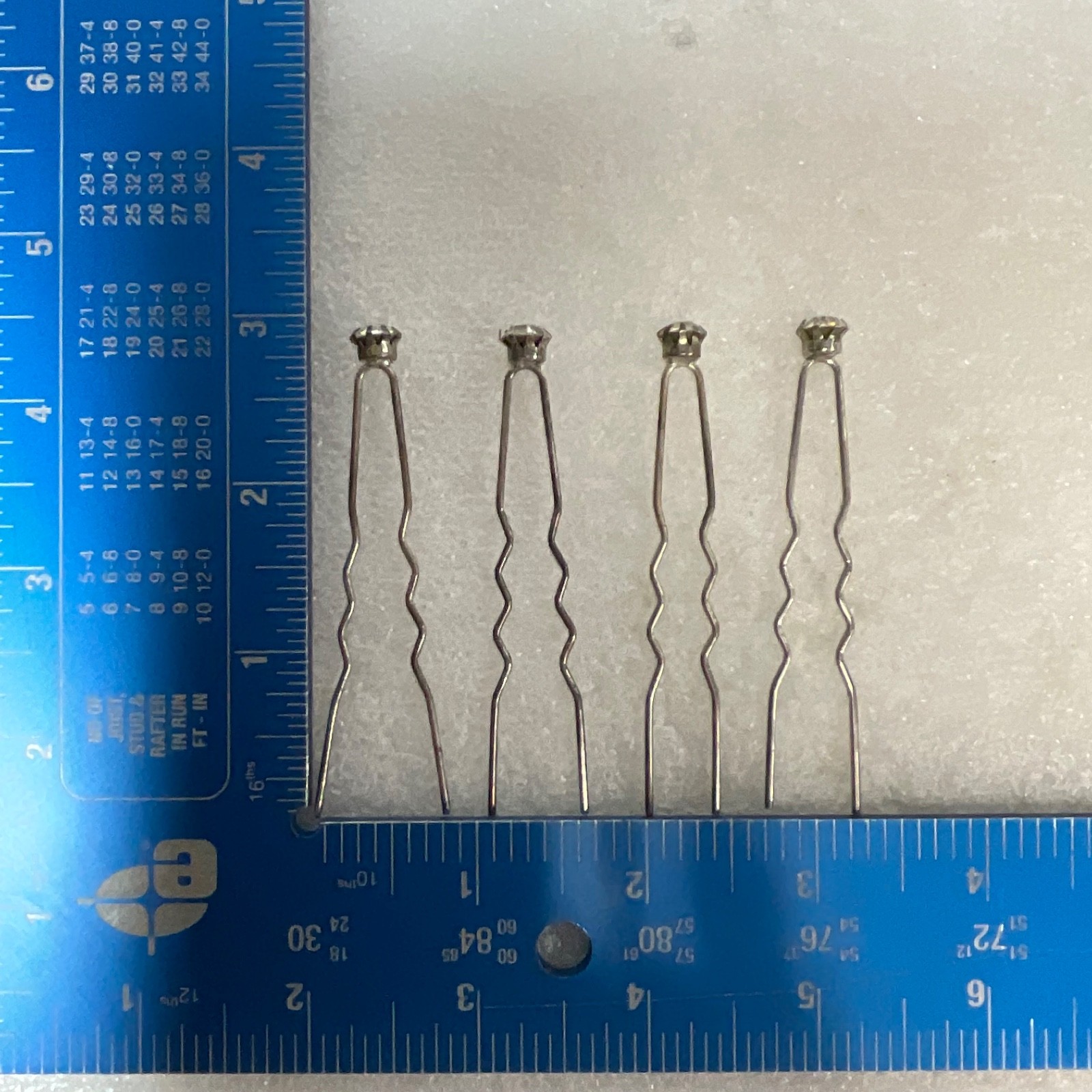 Vintage 3in Rhinestone Hairpins Lot of 4 Silver Tone Bridal or Formal Updo Acces - Image 4