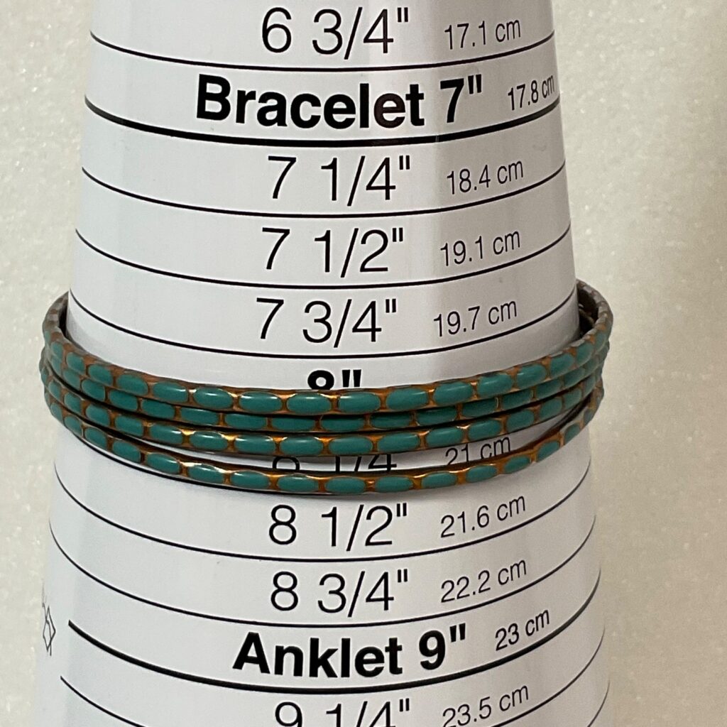 8in Enamel Bangle Bracelet Lot of 4 Teal & Copper Tone Stacked Set 28.39g - Image 1