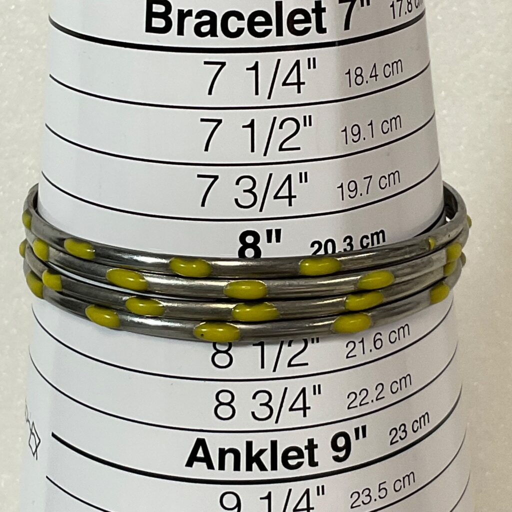 8in Silver Tone Bangle Bracelet Lot of 4 Yellow Enamel Dots 26g Set Stack Jewel - Image 1