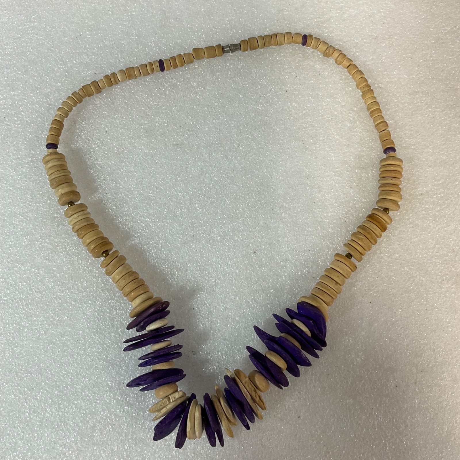 19in Wood Bead Necklace Purple Disc Accent Barrel Clasp - Image 1