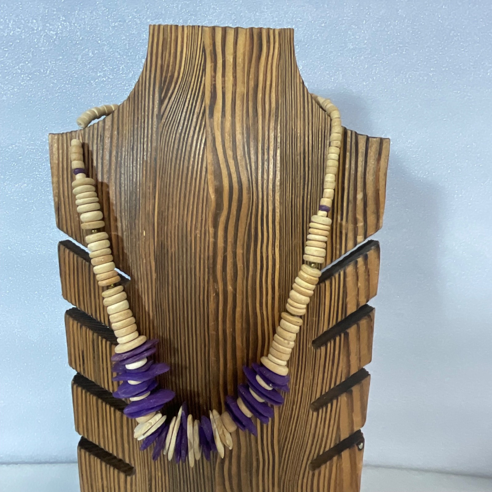 19in Wood Bead Necklace Purple Disc Accent Barrel Clasp - Image 6