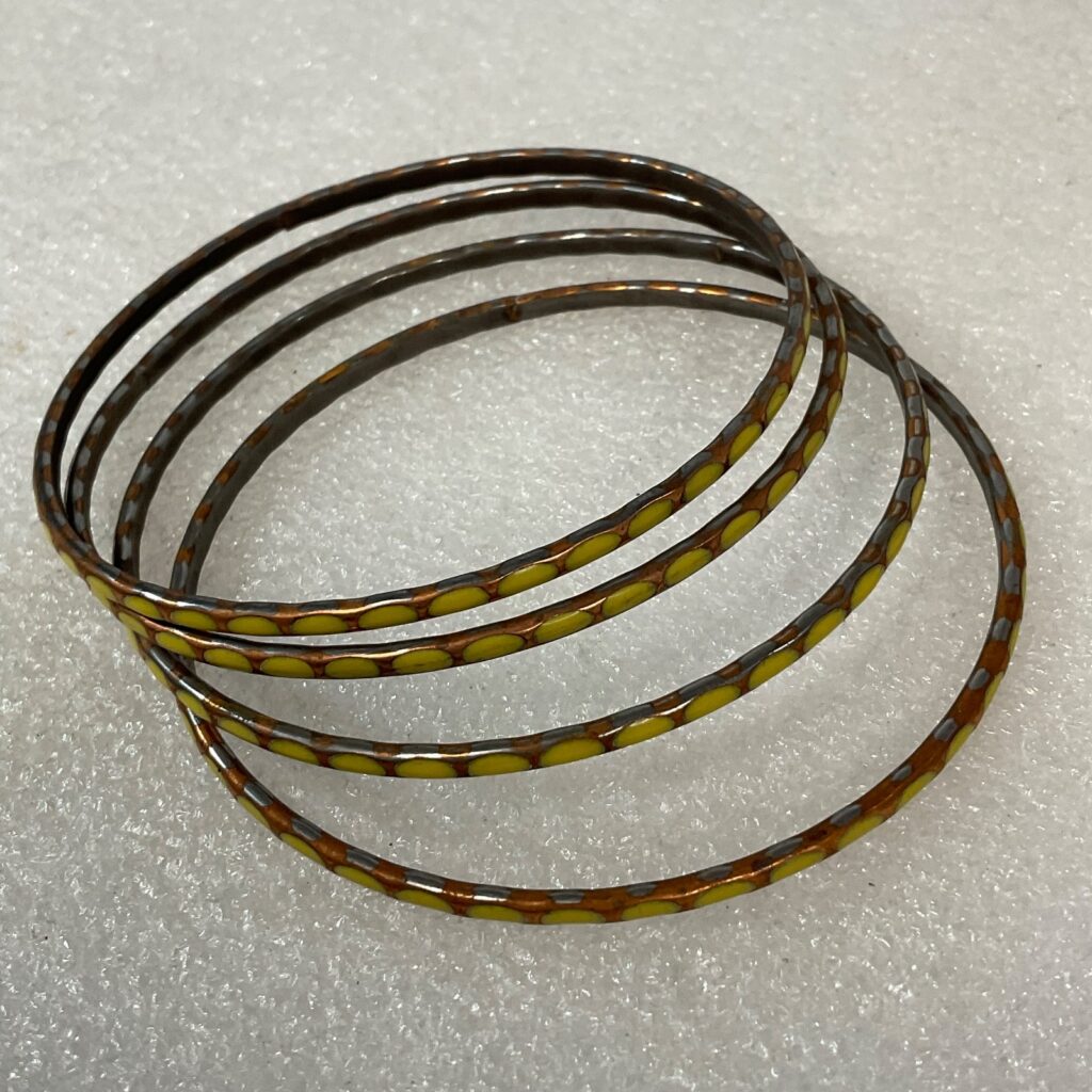 8in Yellow Brown Enamel Bangle Bracelet Lot of 4 Lightweight Stackable Jewelry - Image 1
