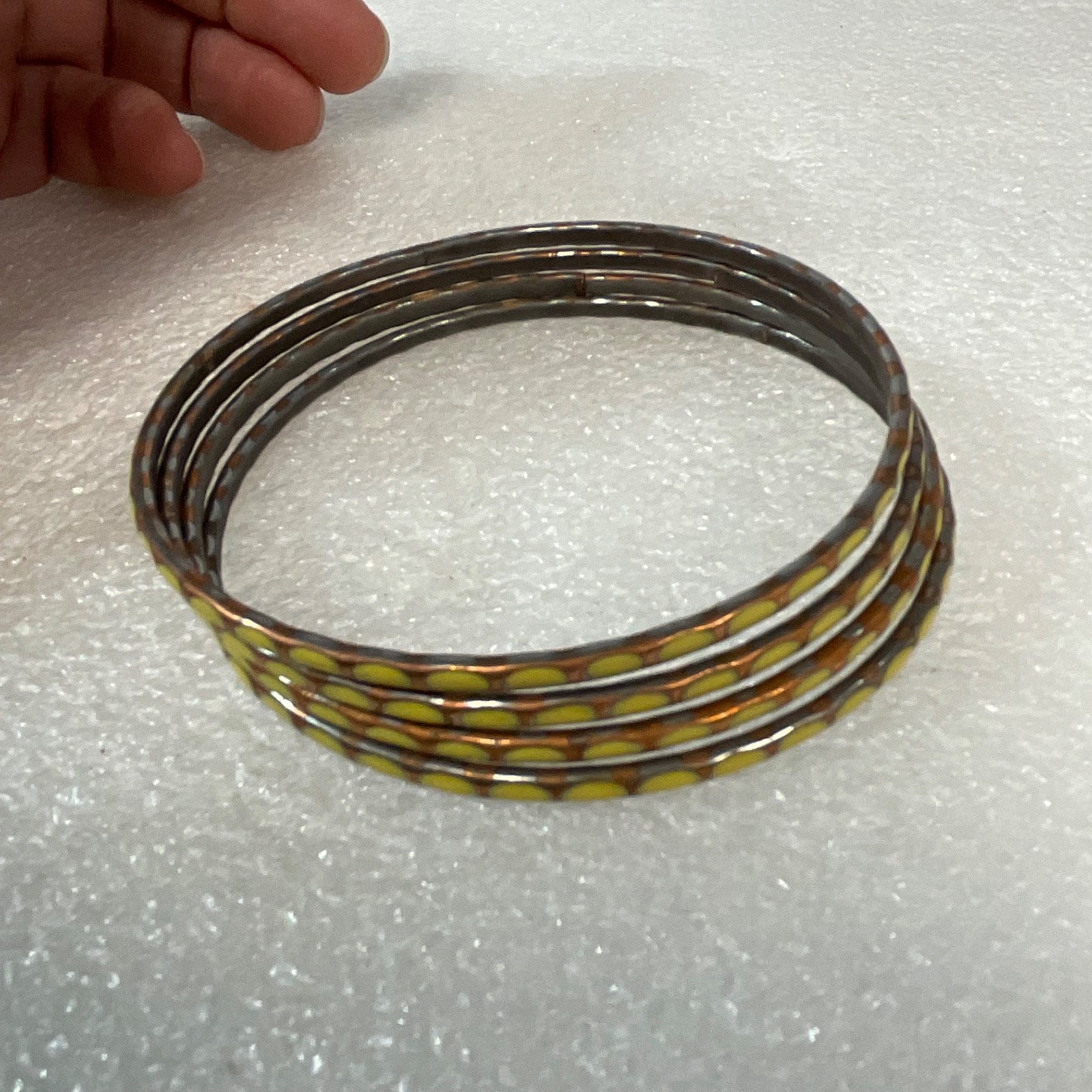 8in Yellow Brown Enamel Bangle Bracelet Lot of 4 Lightweight Stackable Jewelry - Image 11