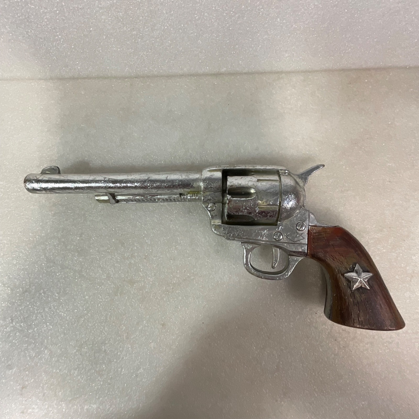 Handmade Painted Wooden Western Revolver Folk Art Display 12 in - Image 1