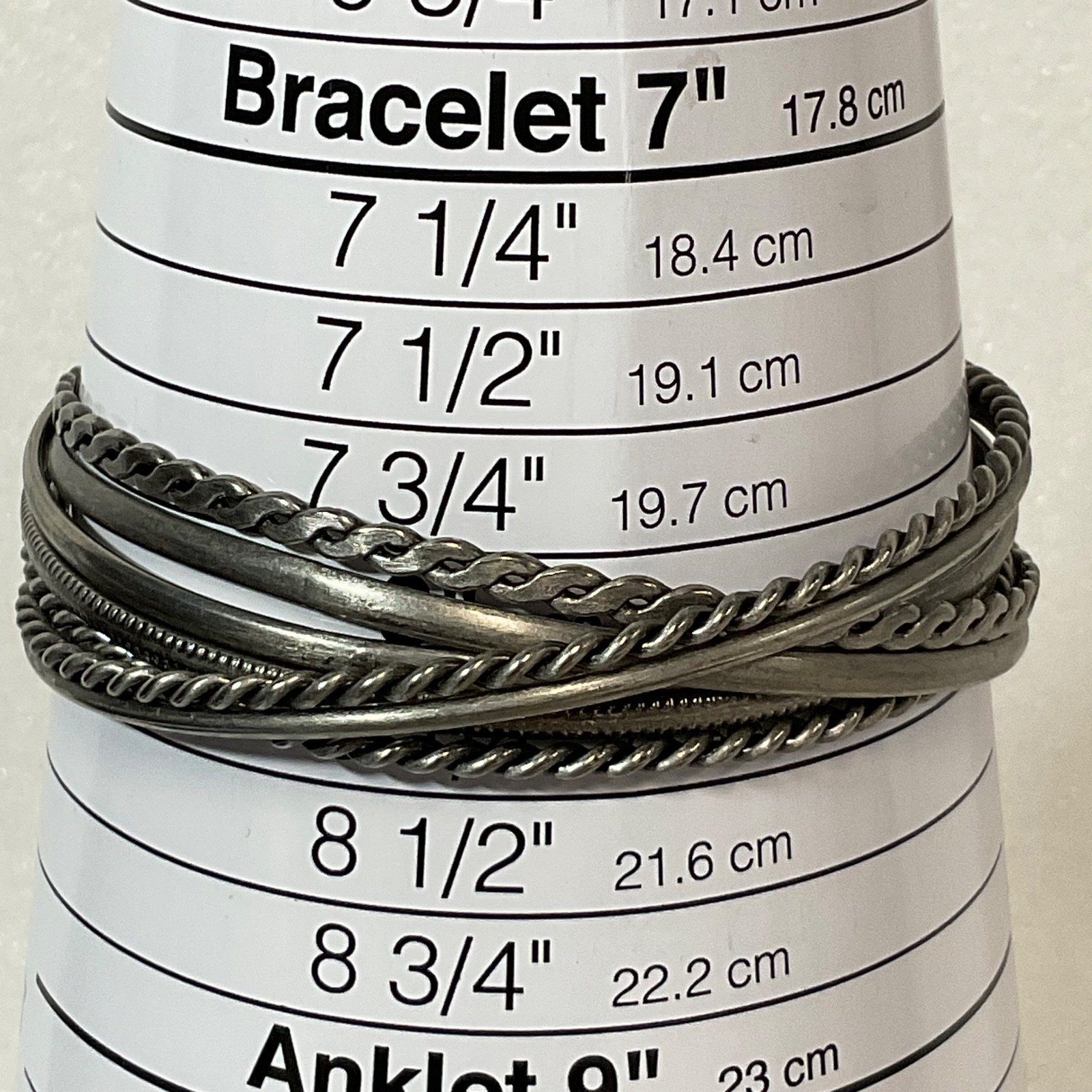 Set of 5 Silver Tone Bangle Bracelets 8in Mixed Twisted & Smooth Stackable 37g - Image 2