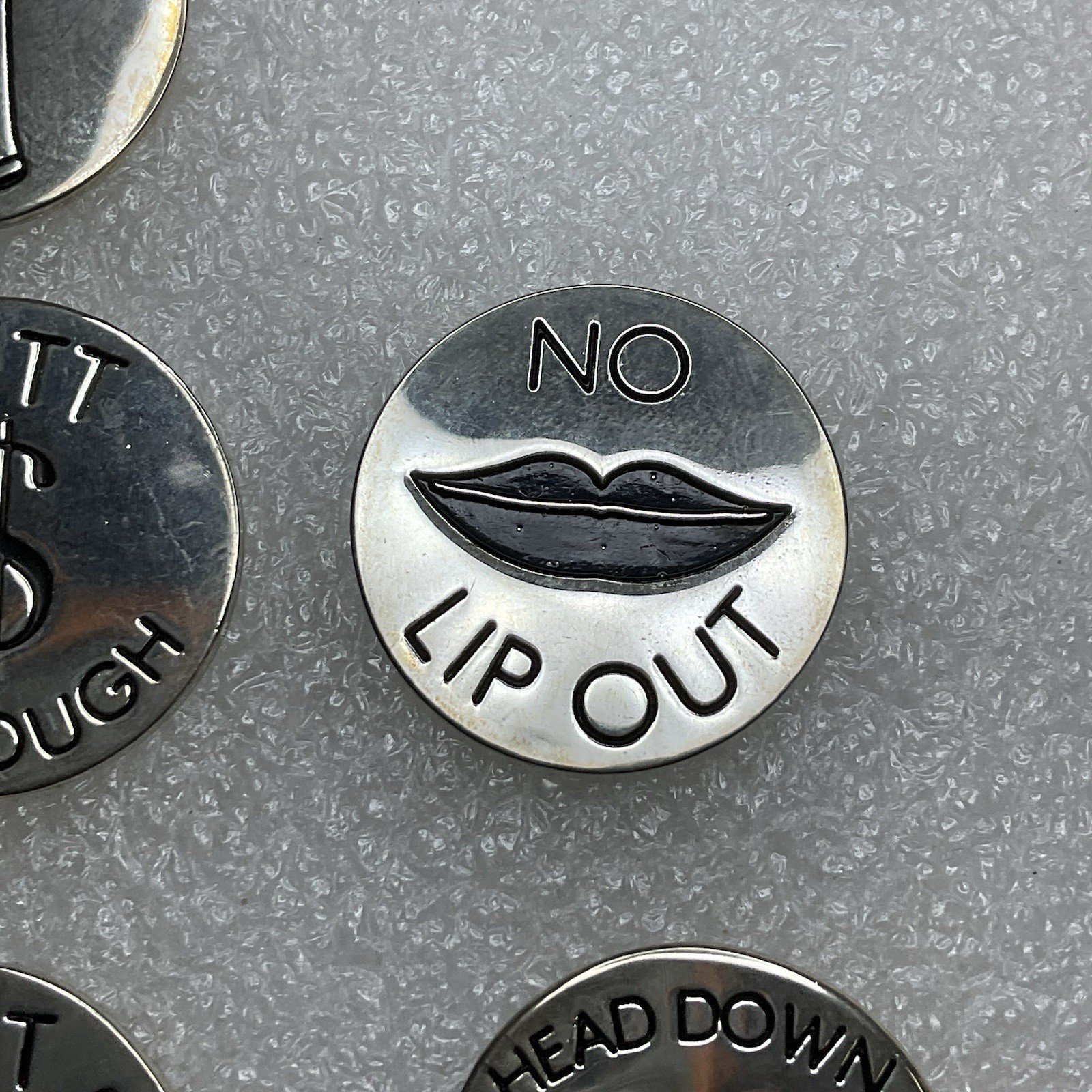 Newman Marcus Silver Toned 7 Golf Ball Markers Lot In Cloth Pouch OldGnu - Image 5