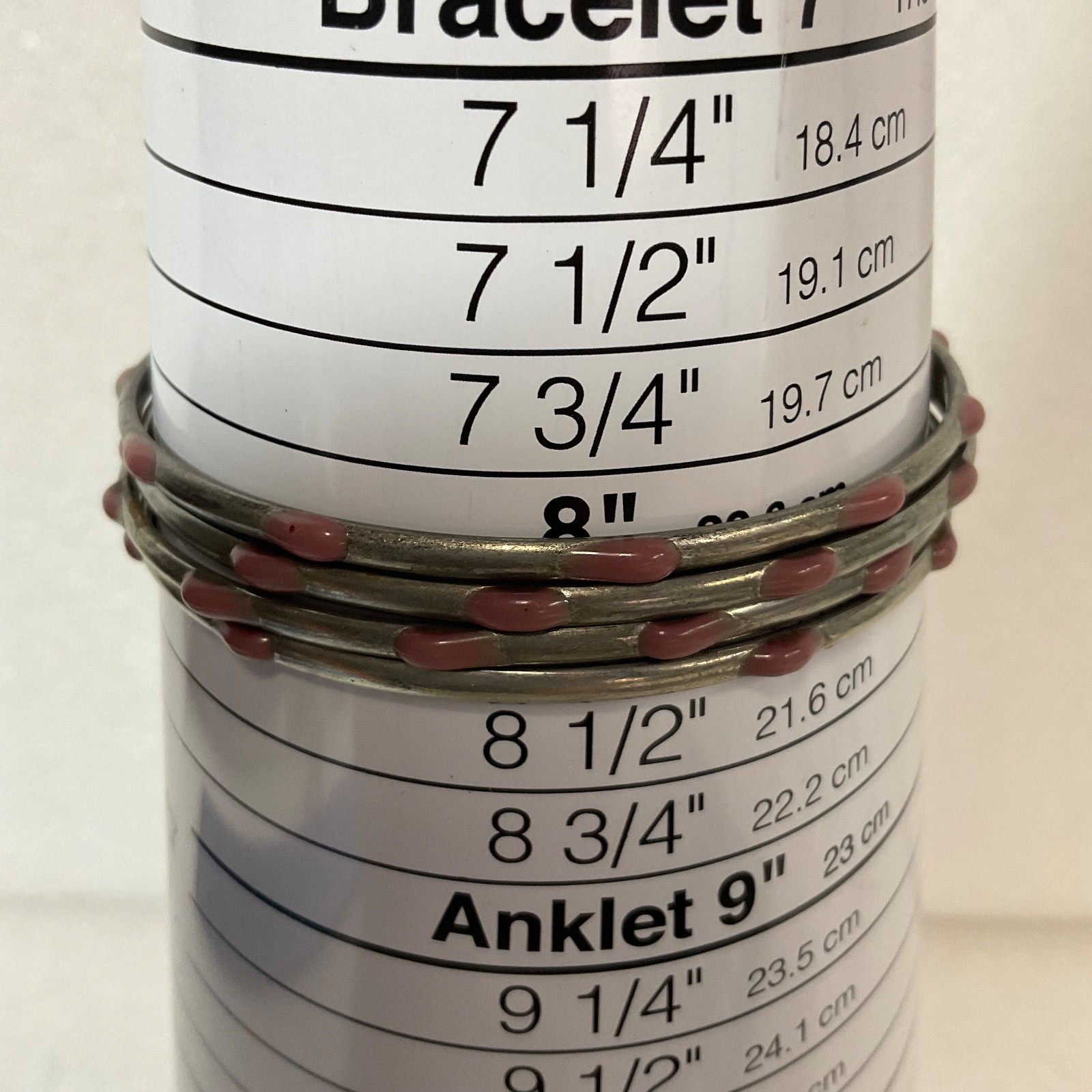 8in Silver Tone Bangle Bracelet Set of 4 Pink Enamel Dot Design 26.25g - Image 2
