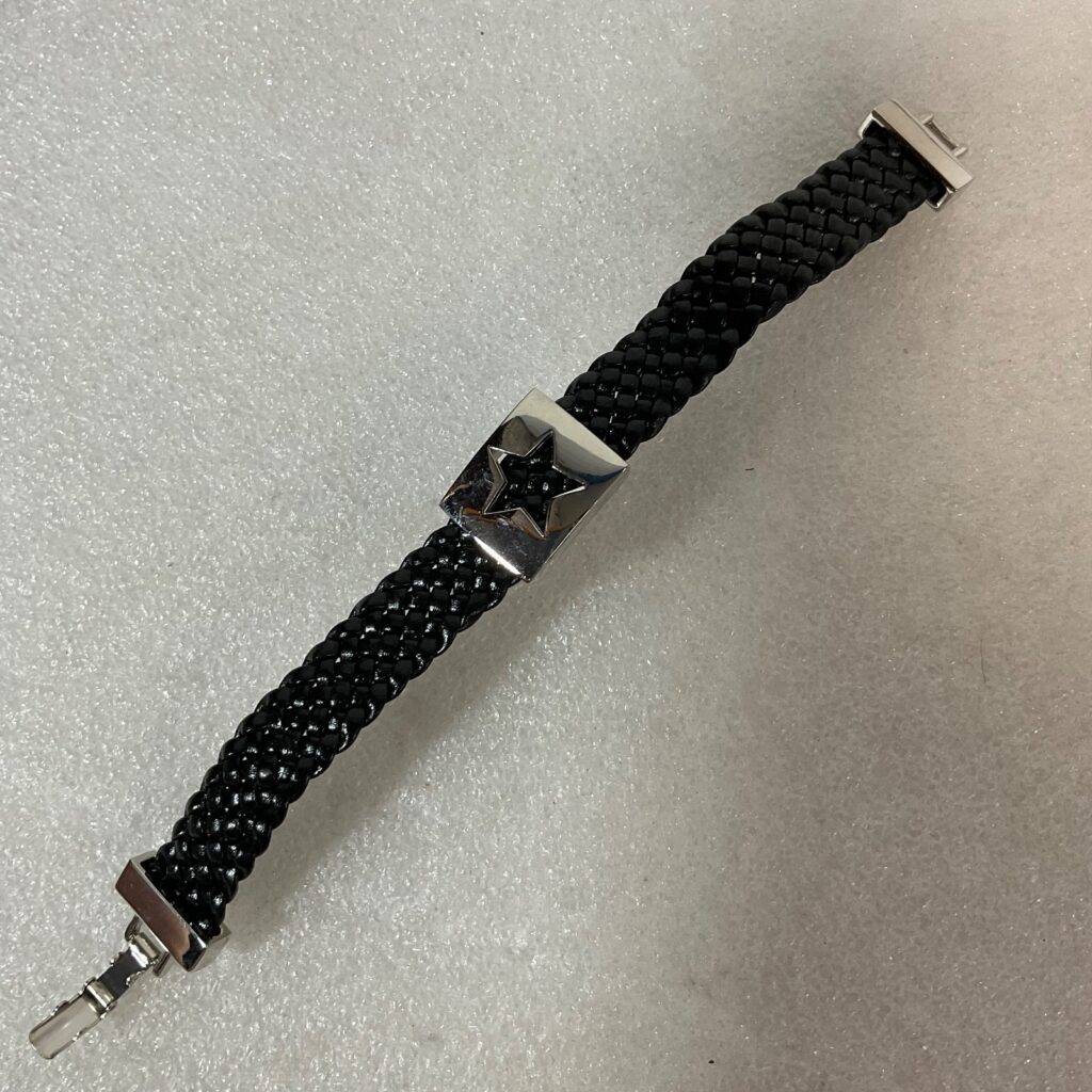 6.5in Black Braided Bracelet with Silver Tone Star Accent Magnetic Clasp Unisex - Image 1