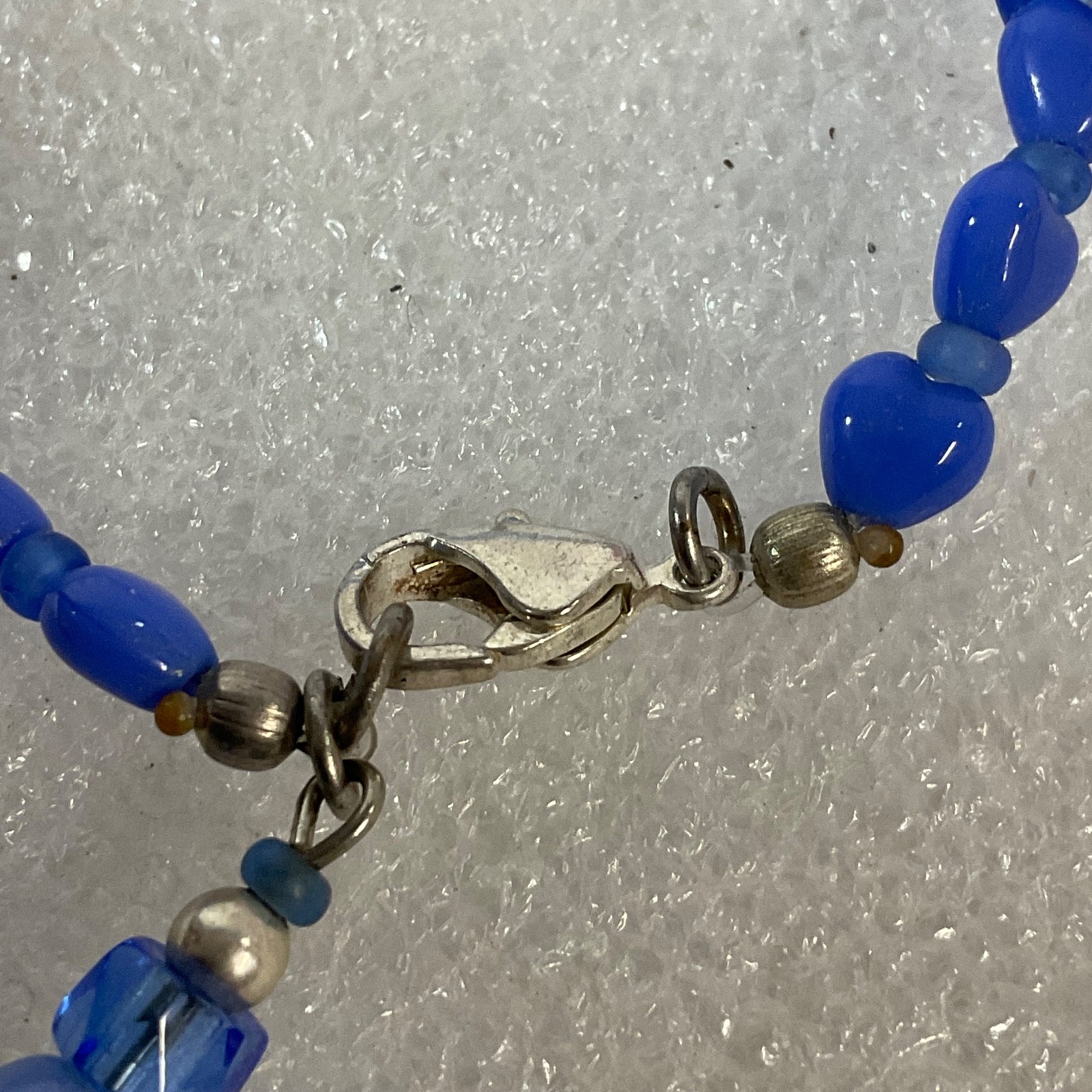 6.75in Blue Glass Beaded Bracelet with Charm Silver Tone Clasp Handmade - Image 2