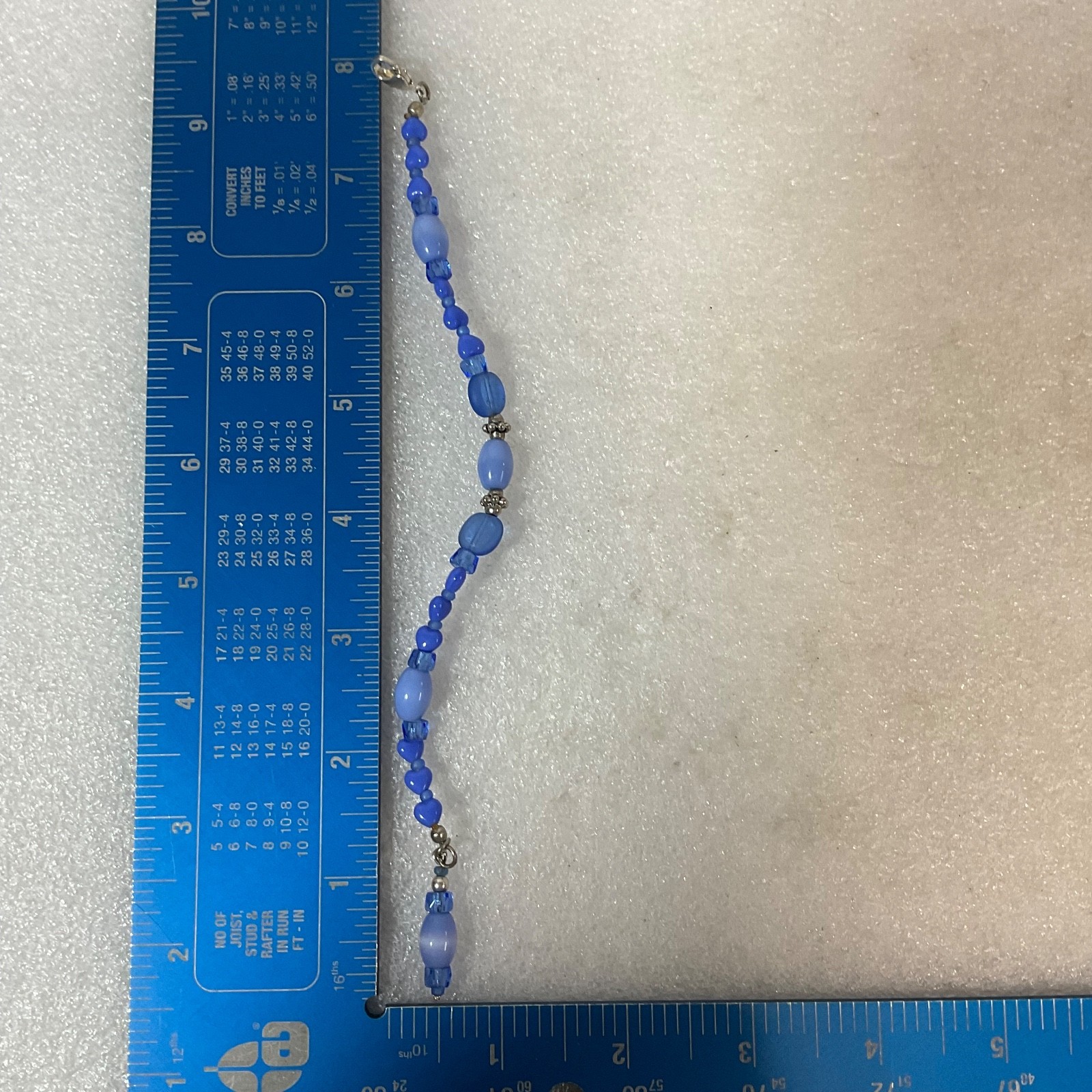 6.75in Blue Glass Beaded Bracelet with Charm Silver Tone Clasp Handmade - Image 8
