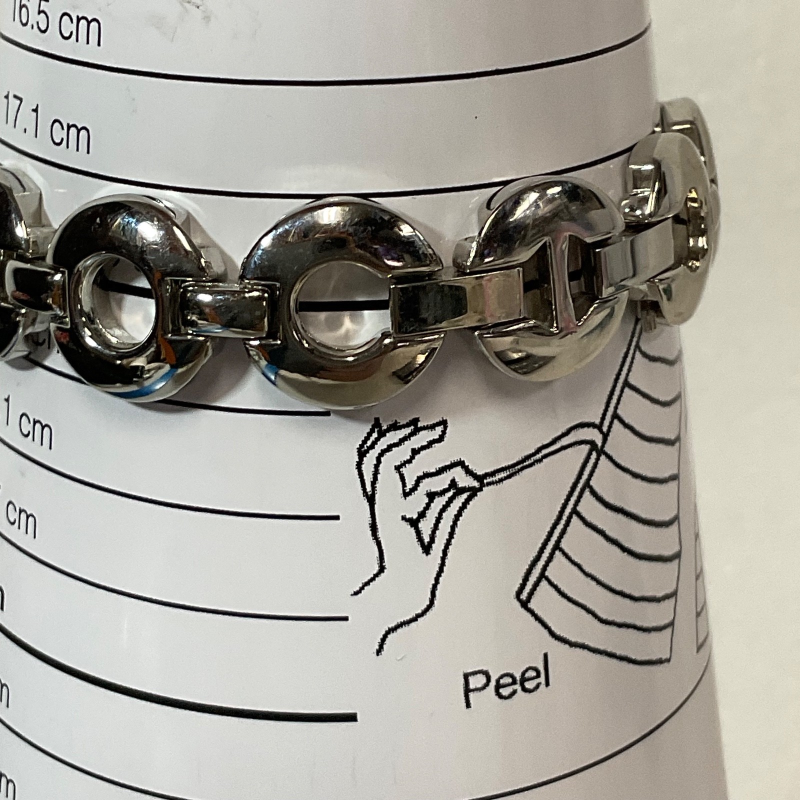 7in Silver Tone Circle Link Bracelet 36.68g Modern Geometric Design Jewelry - Image 7