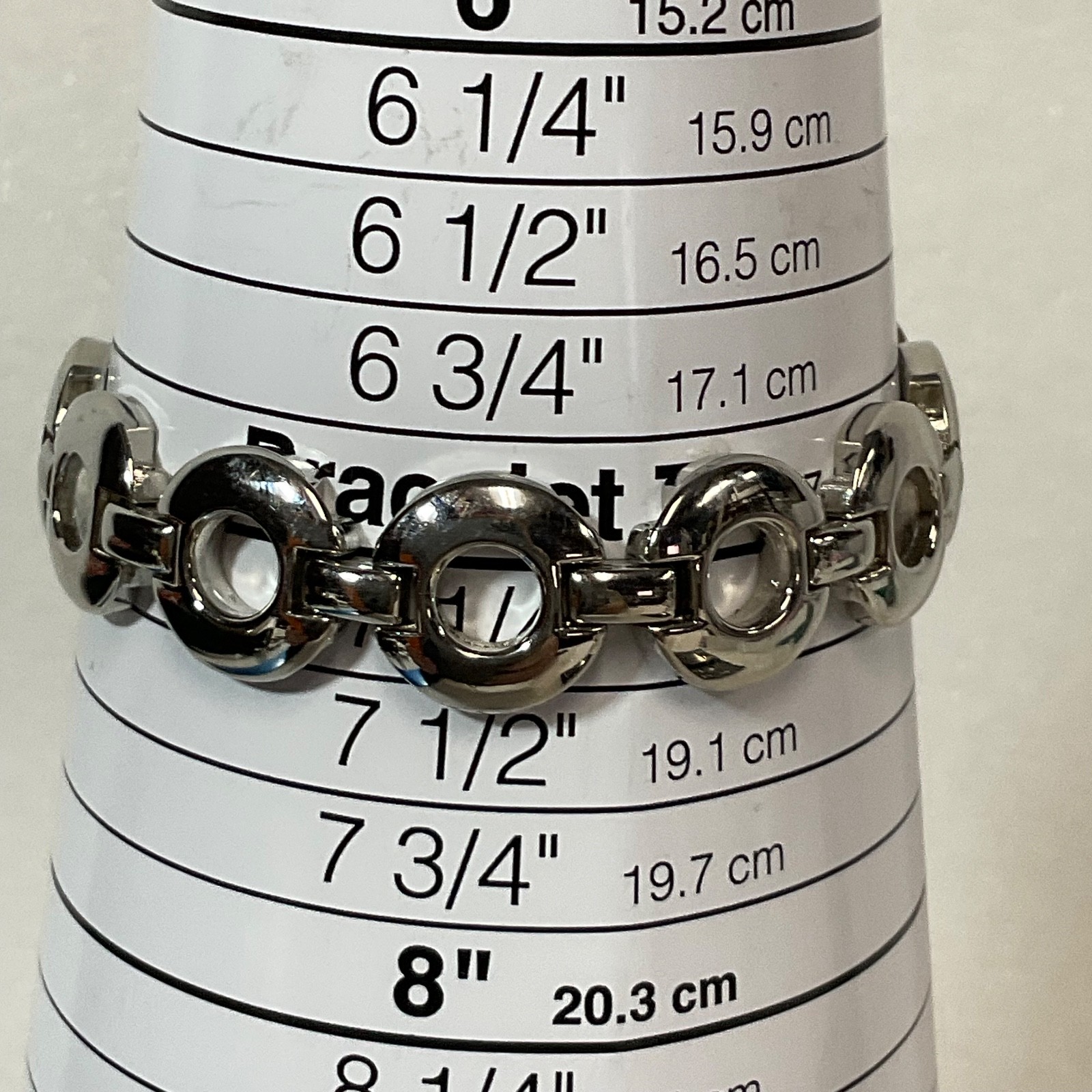7in Silver Tone Circle Link Bracelet 36.68g Modern Geometric Design Jewelry - Image 6