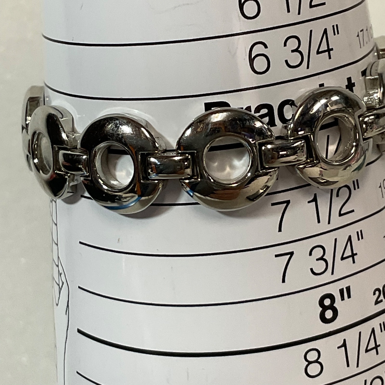 7in Silver Tone Circle Link Bracelet 36.68g Modern Geometric Design Jewelry - Image 10