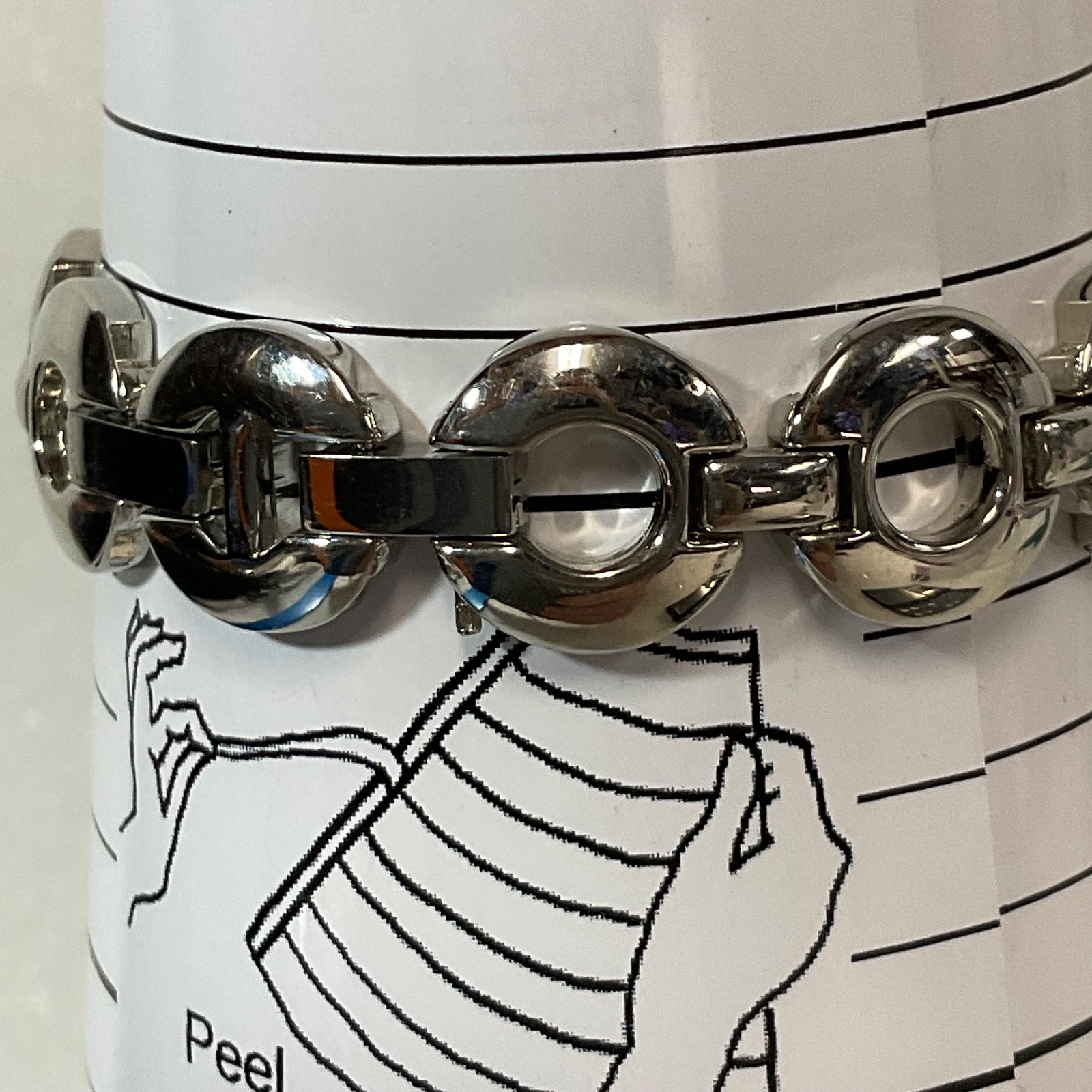7in Silver Tone Circle Link Bracelet 36.68g Modern Geometric Design Jewelry - Image 8