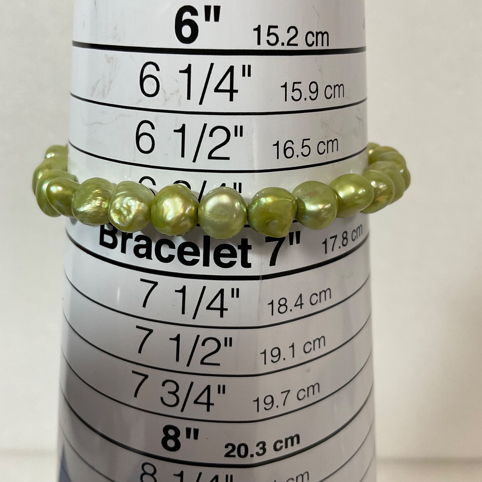 6.75in Green Freshwater Pearl Beaded Stretch Bracelet Irregular Lustrous Beads - Image 6