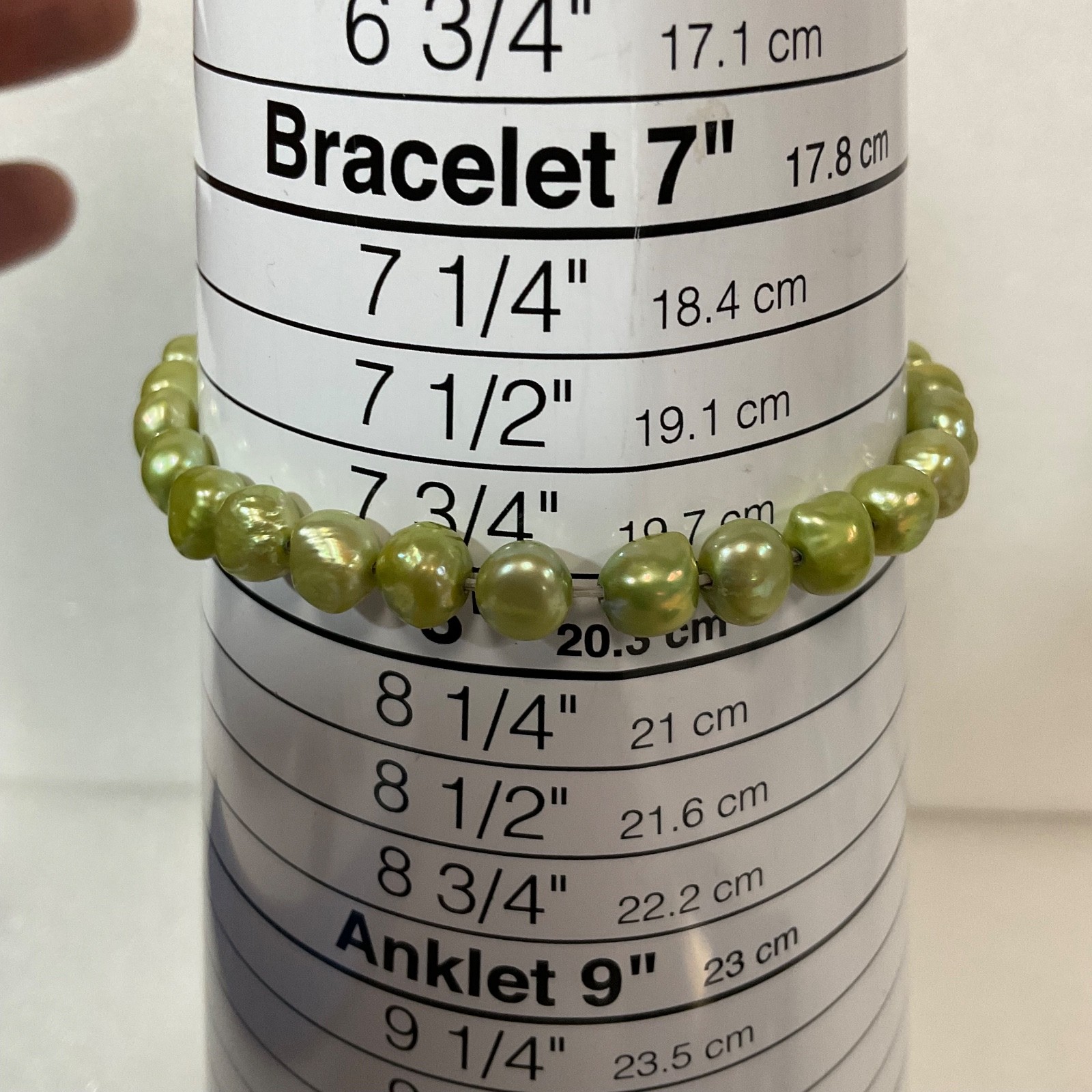 6.75in Green Freshwater Pearl Beaded Stretch Bracelet Irregular Lustrous Beads - Image 7