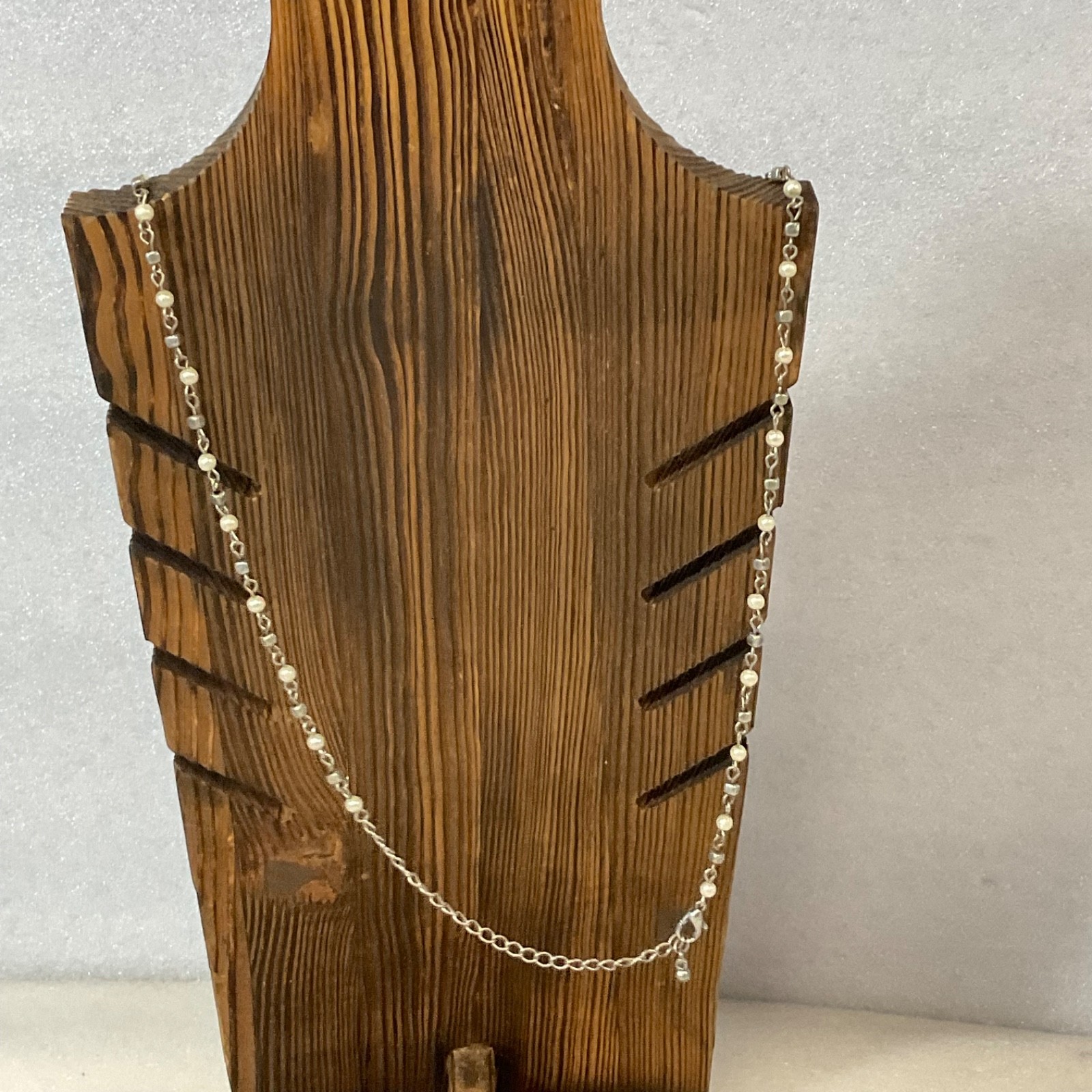 40in Silver Tone Bead Chain Necklace Faith Bar Pendant - Image 4