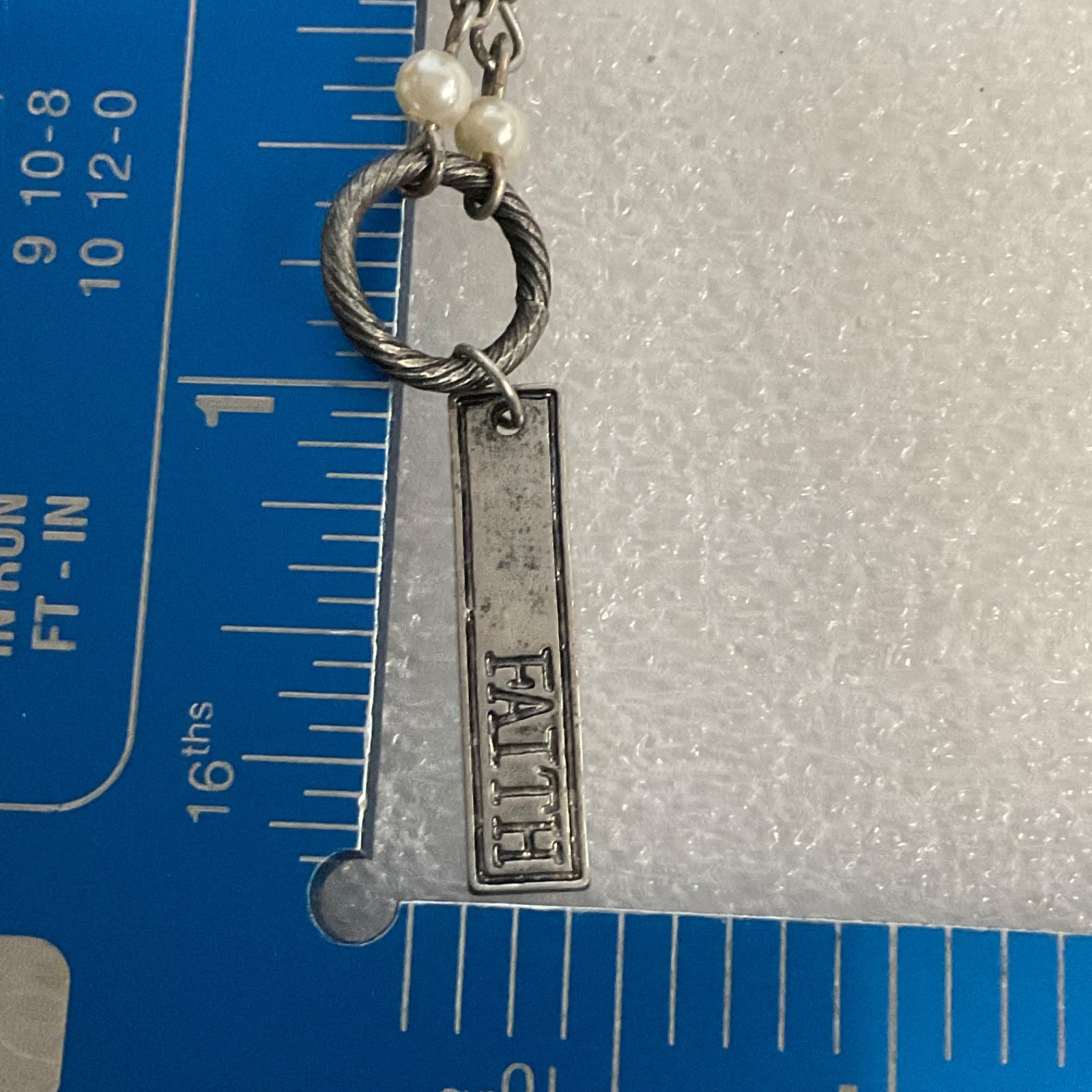 40in Silver Tone Bead Chain Necklace Faith Bar Pendant - Image 6