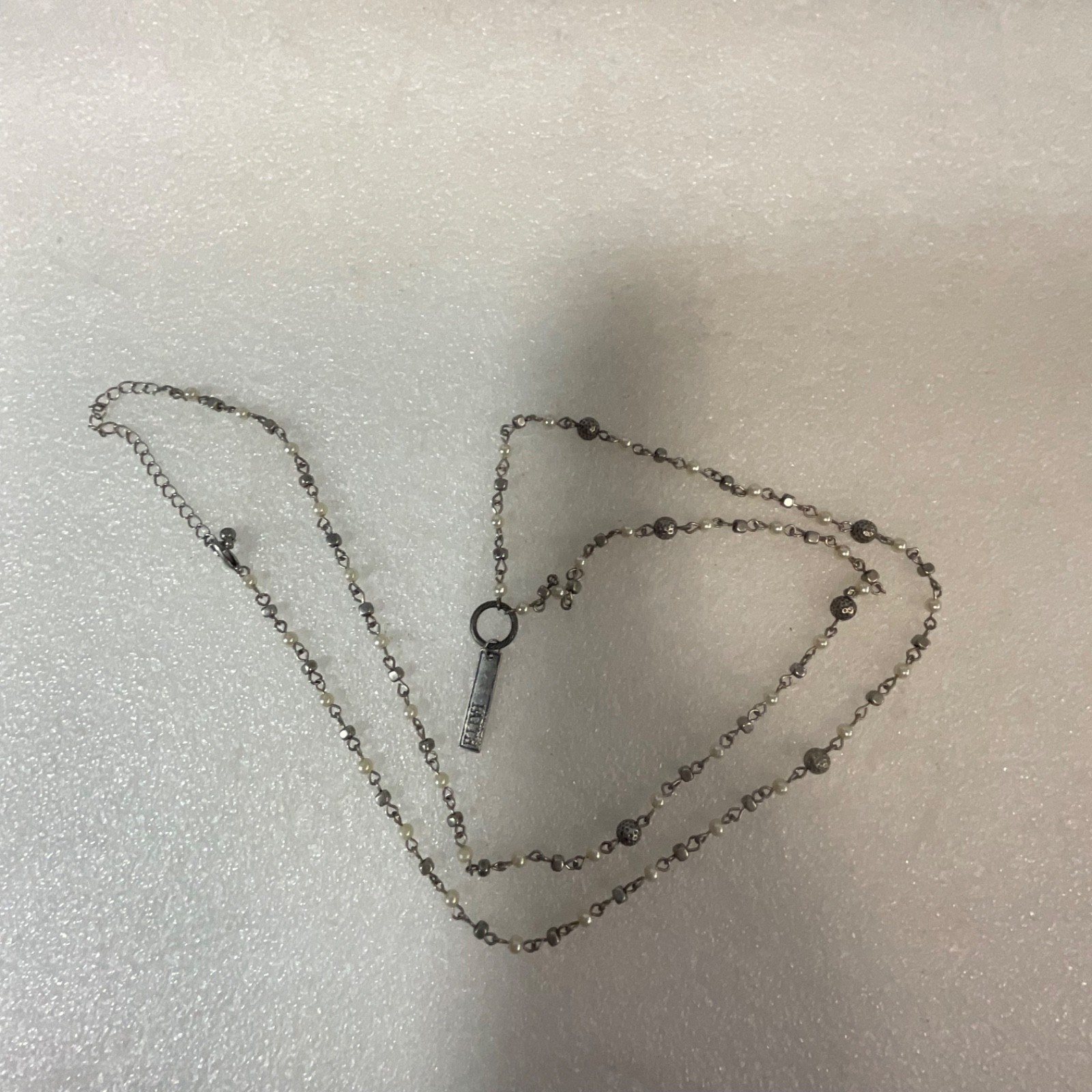 40in Silver Tone Bead Chain Necklace Faith Bar Pendant - Image 11