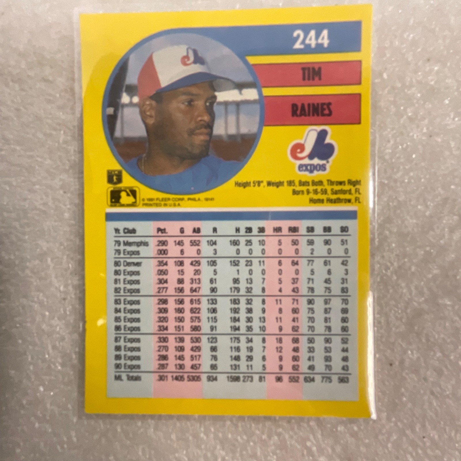 1989-1991 MLB Baseball 10 Card Lot Tim Raines Samuel Fleer Topps - Image 19