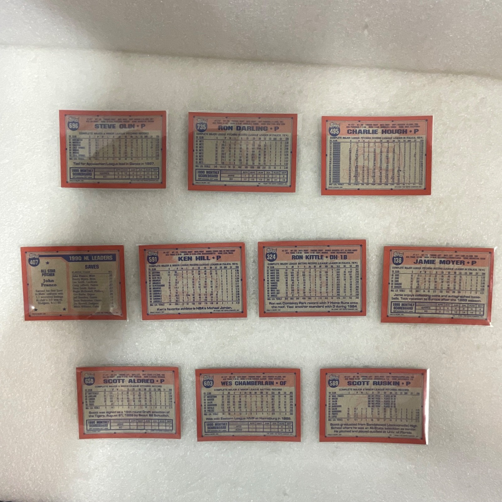 1991 Topps Baseball 10 Card Lot Franco Moyer Darling Hough Kittle - Image 2