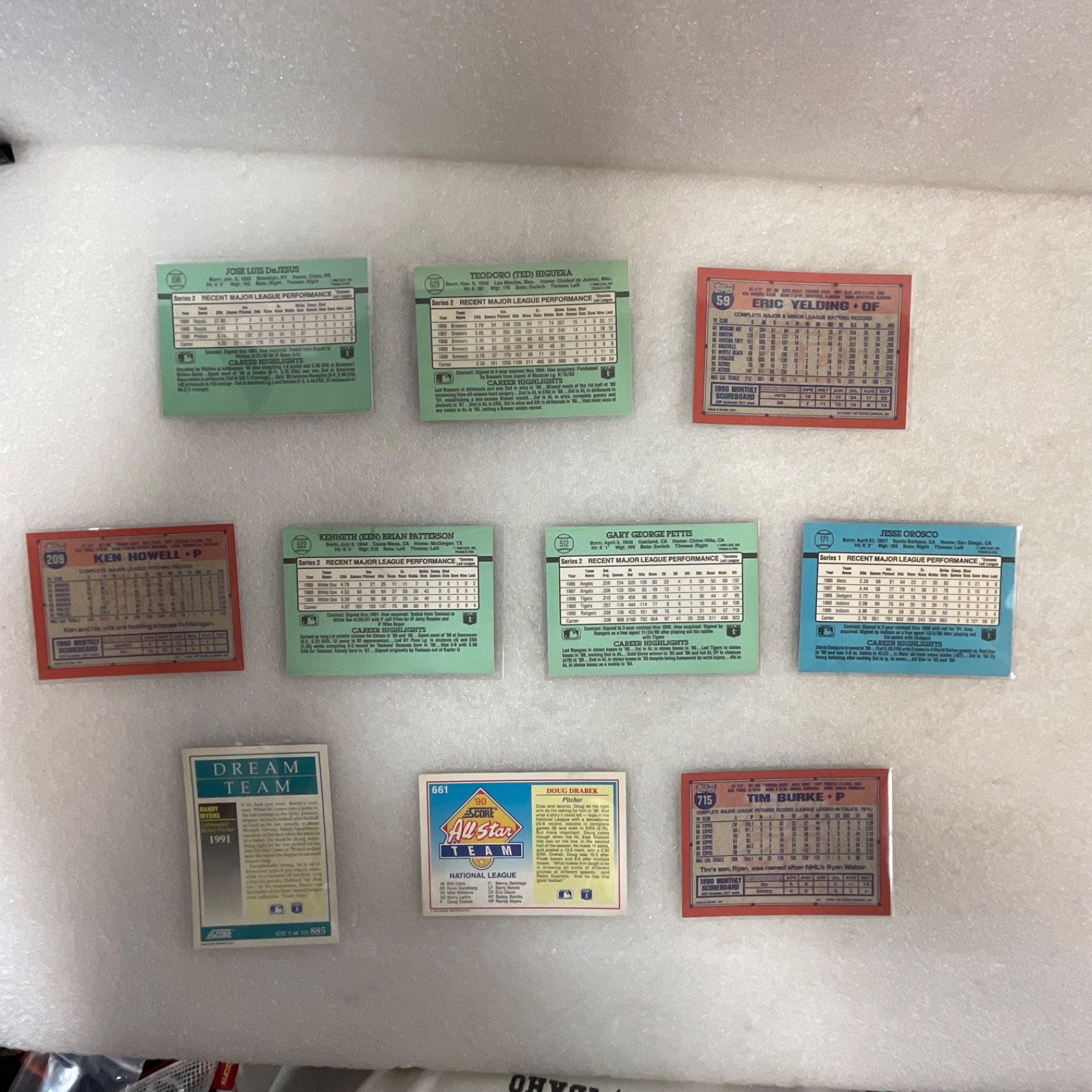 1991 MLB 10 Card Lot Donruss Topps Score Myers Drabek Higuera - Image 2