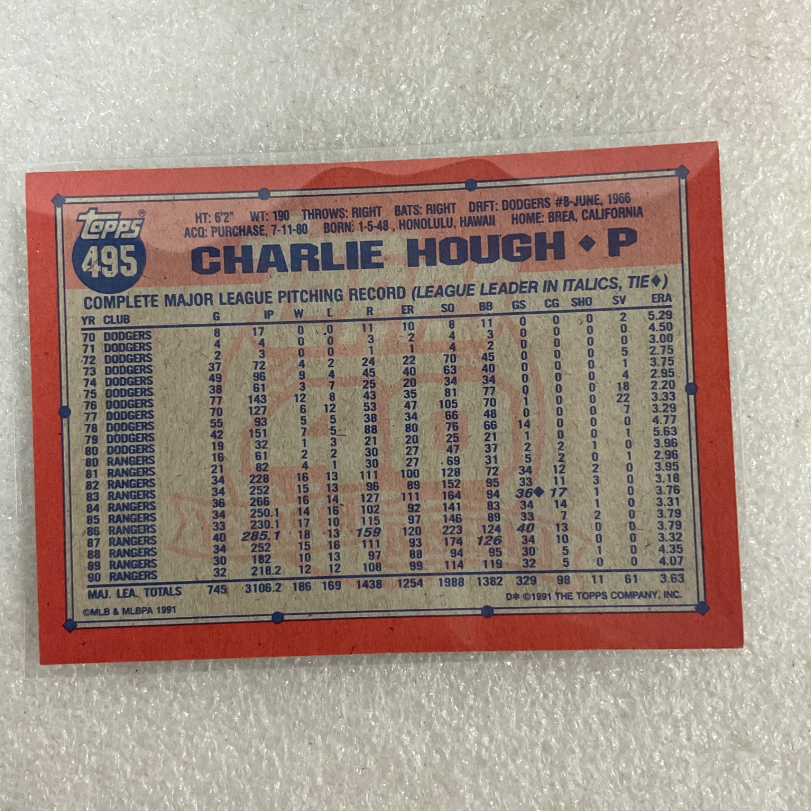 1991 Topps Baseball 10 Card Lot Franco Moyer Darling Hough Kittle - Image 15
