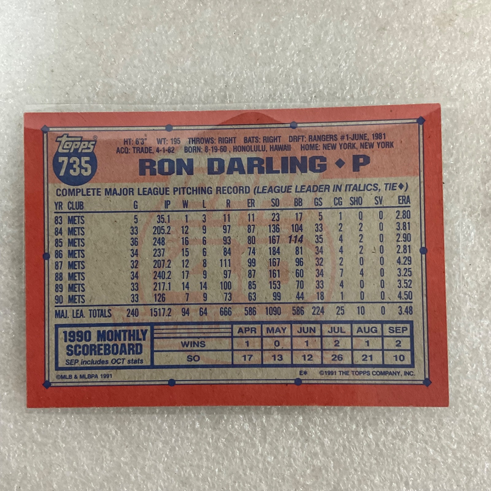 1991 Topps Baseball 10 Card Lot Franco Moyer Darling Hough Kittle - Image 14