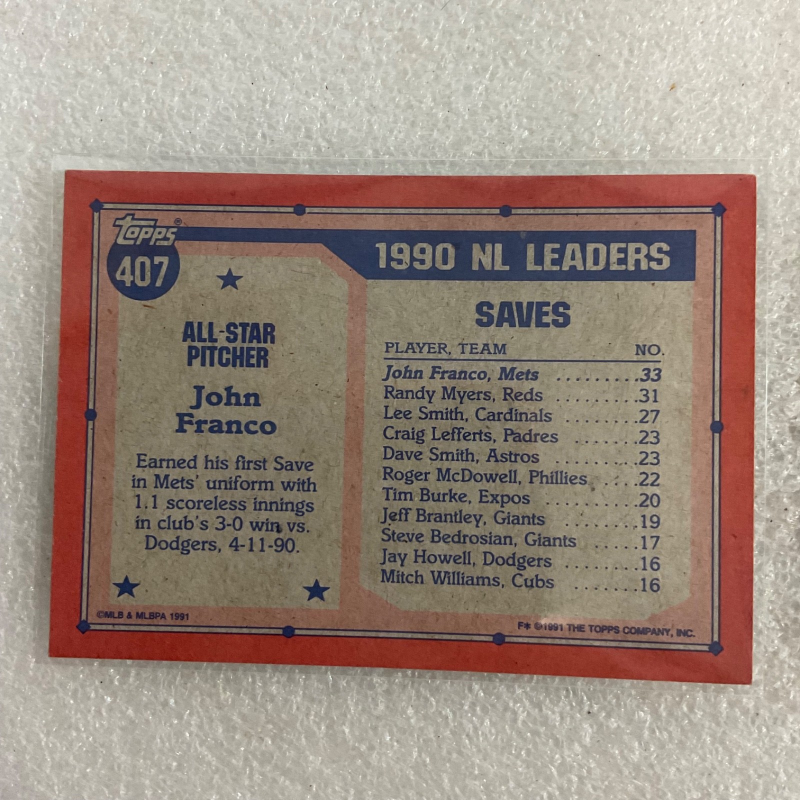 1991 Topps Baseball 10 Card Lot Franco Moyer Darling Hough Kittle - Image 16