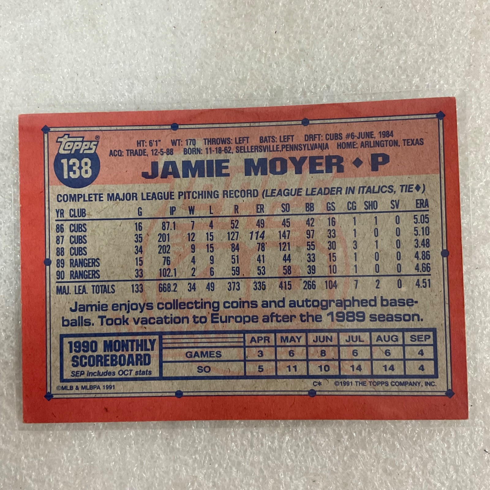 1991 Topps Baseball 10 Card Lot Franco Moyer Darling Hough Kittle - Image 19