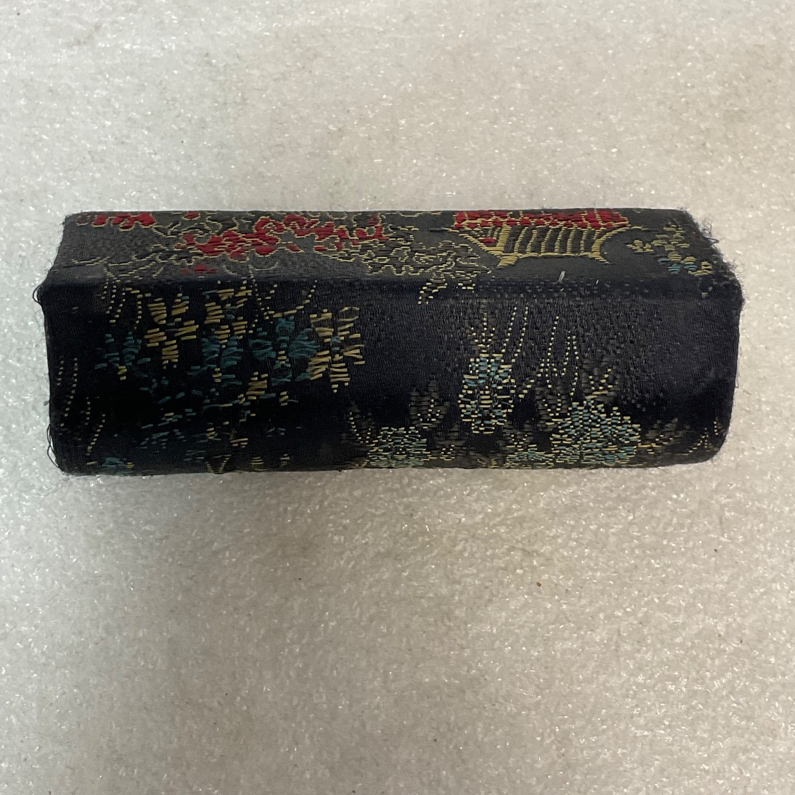 Vintage Brocade Lipstick Case 3in Black Red Gold Floral Fabric with Mirror - Image 6