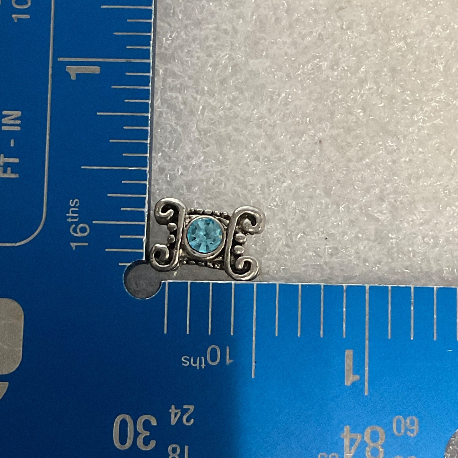 10pc Silver Tone Spacer Beads Blue Rhinestone Inlay 1.67g Each Jewelry Making - Image 4