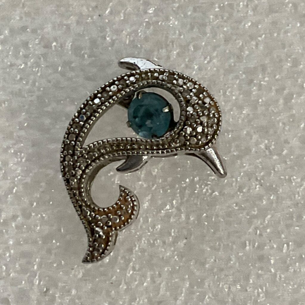 Dolphin Pendant .925 Sterling Silver Blue Stone 1in 2.01g - Image 1