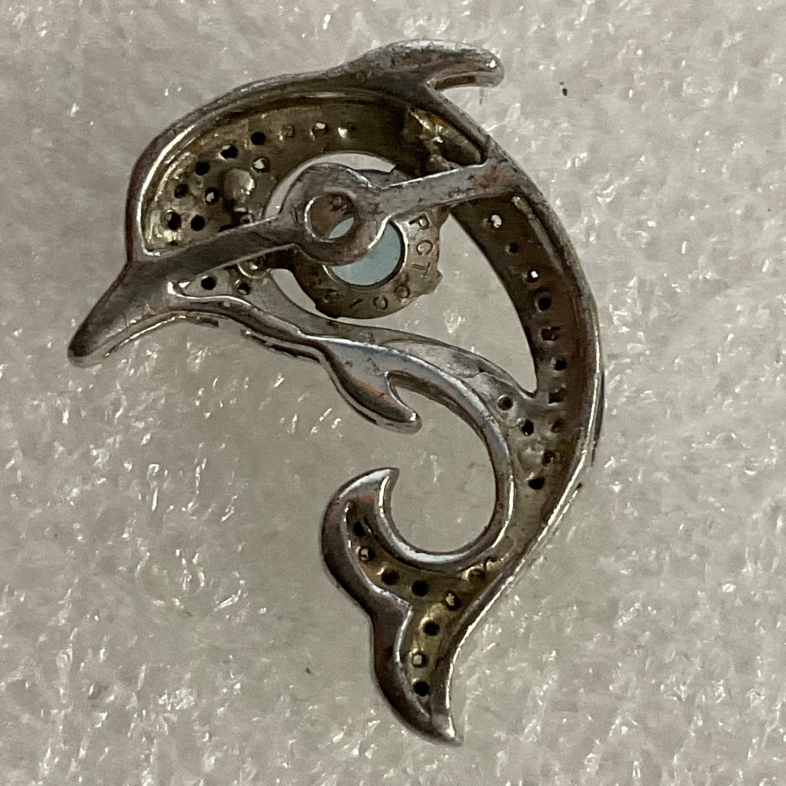 Dolphin Pendant .925 Sterling Silver Blue Stone 1in 2.01g - Image 2