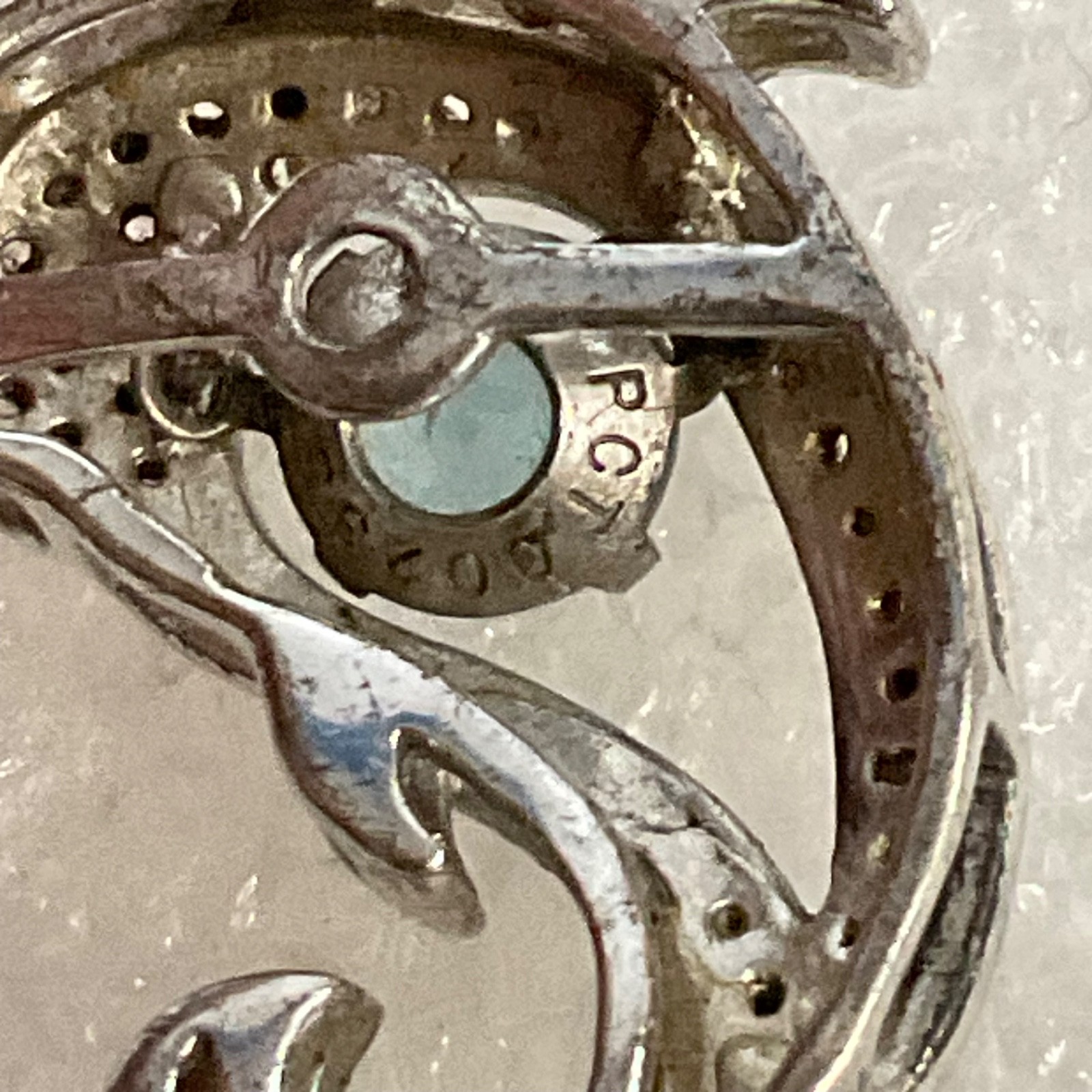 Dolphin Pendant .925 Sterling Silver Blue Stone 1in 2.01g - Image 4