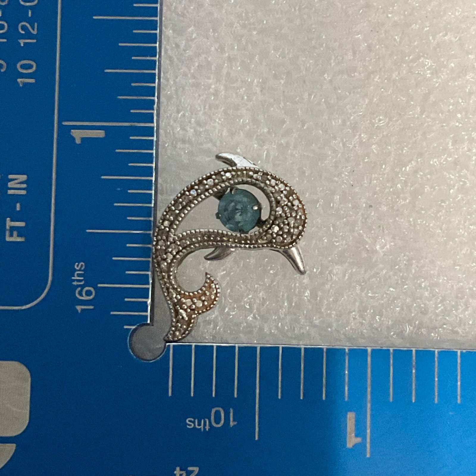 Dolphin Pendant .925 Sterling Silver Blue Stone 1in 2.01g - Image 7