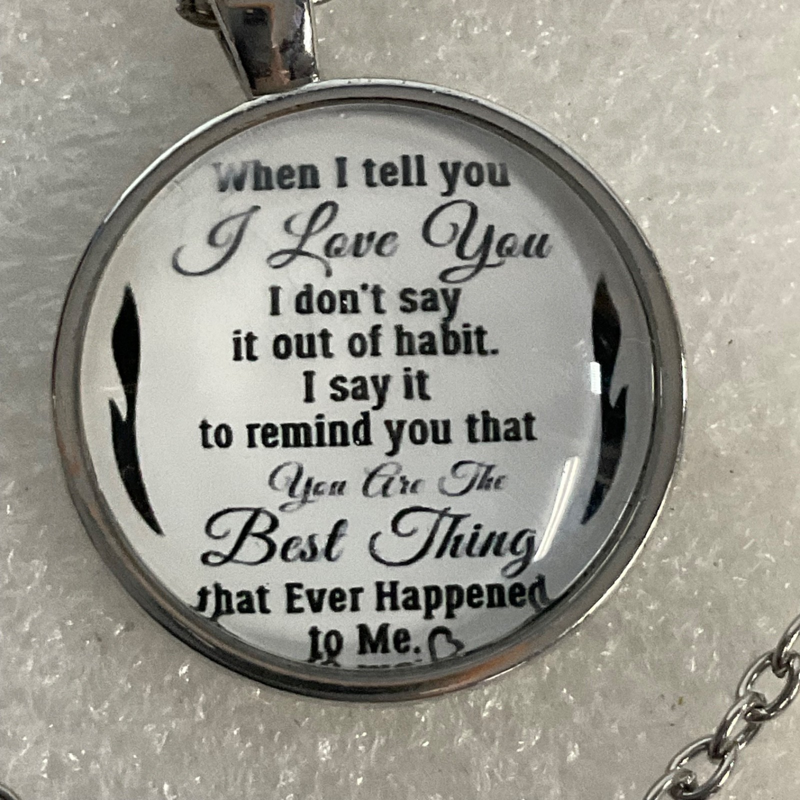 20in Silver Tone I Love You Quote Pendant Necklace Round Disc - Image 2
