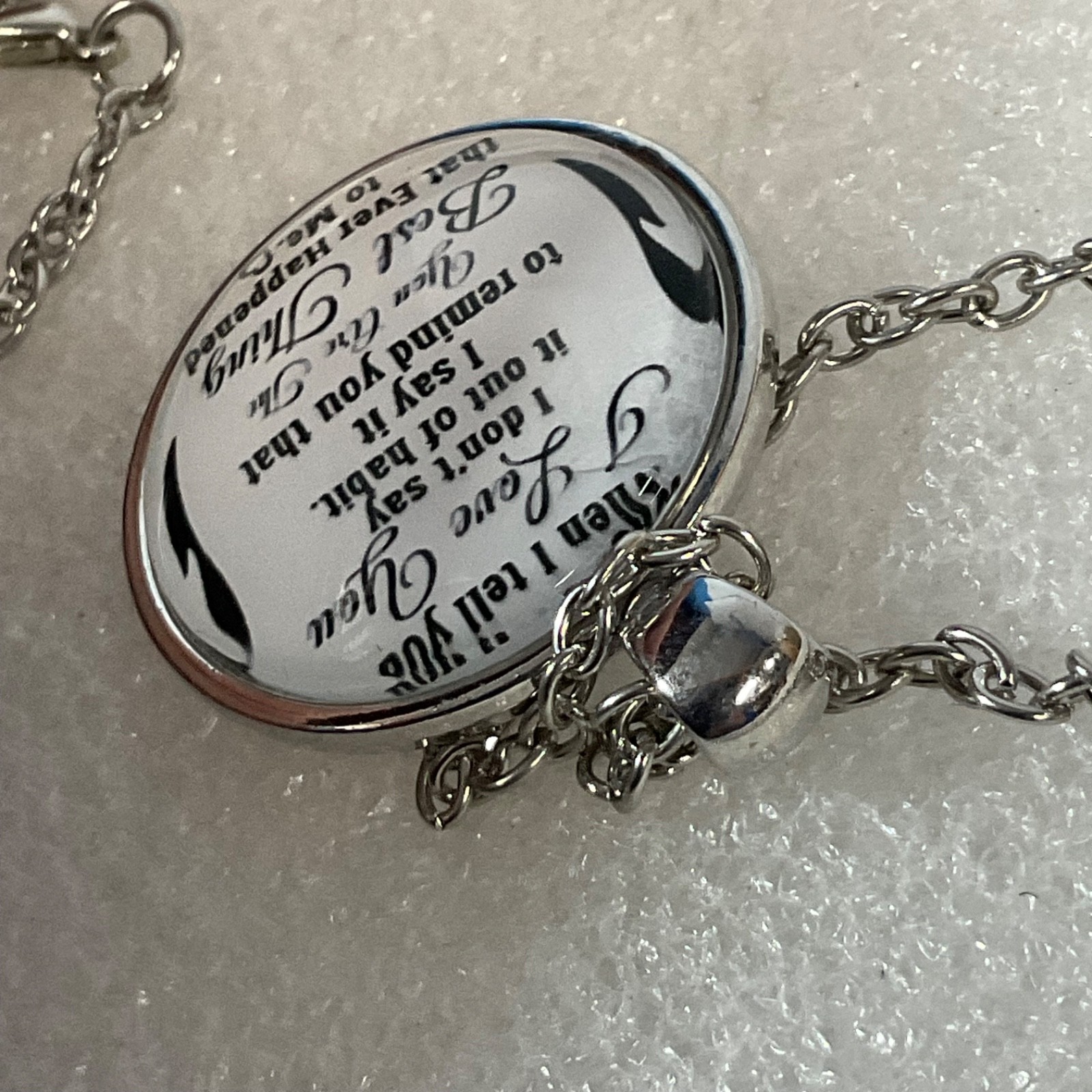 20in Silver Tone I Love You Quote Pendant Necklace Round Disc - Image 5