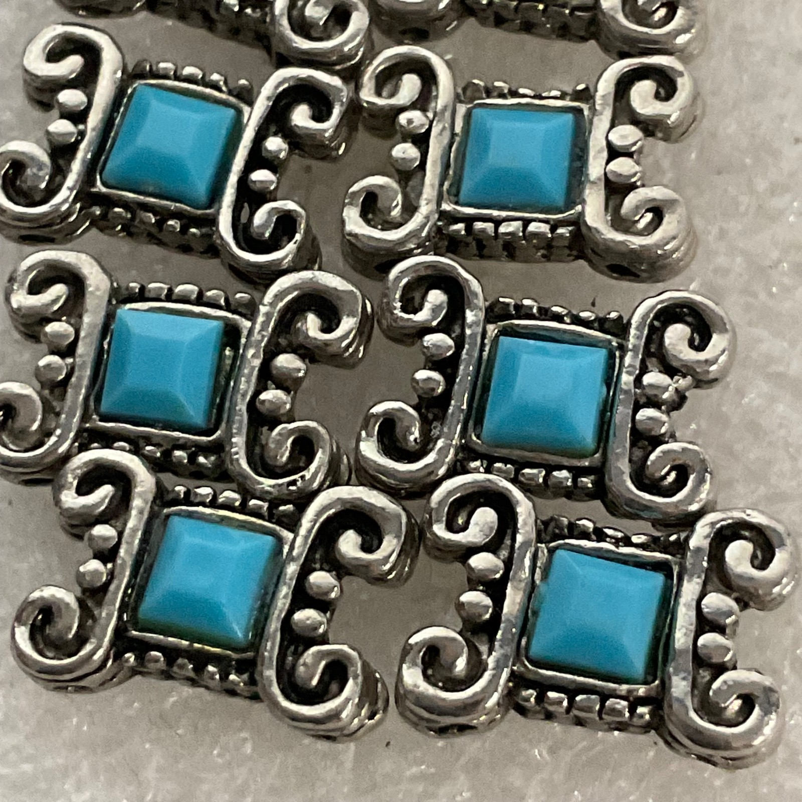 10pc Silver Tone Turquoise Color Bracelet Links 0.75in Scroll Design Jewelry Mak - Image 3
