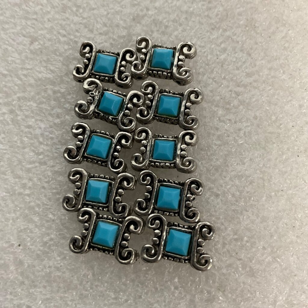 10pc Silver Tone Turquoise Color Bracelet Links 0.75in Scroll Design Jewelry Mak - Image 1