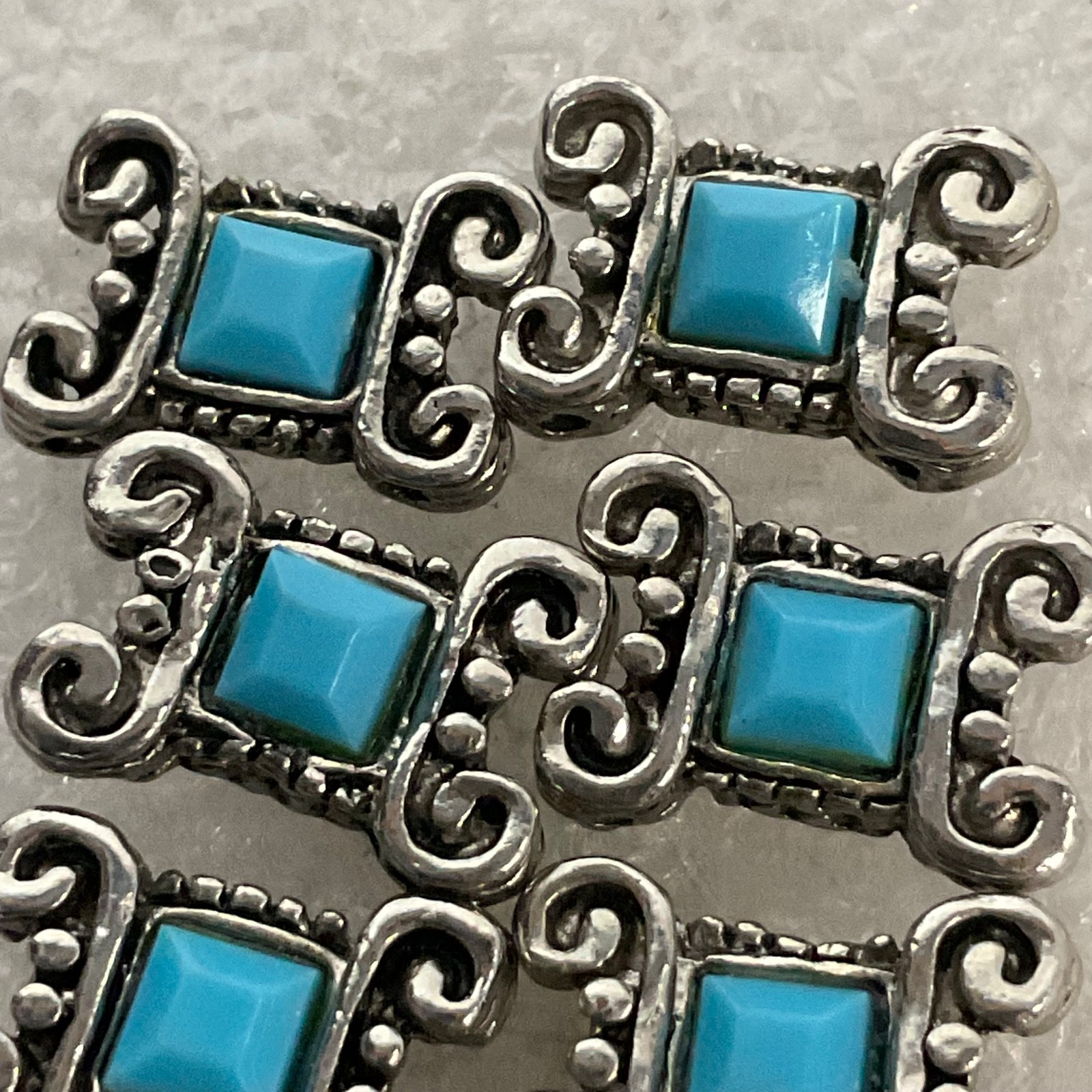 10pc Silver Tone Turquoise Color Bracelet Links 0.75in Scroll Design Jewelry Mak - Image 2