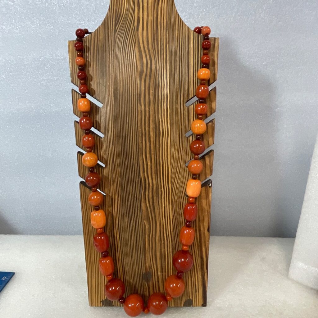30in Large Bead Necklace Red Orange Glossy Graduated Design - Image 1