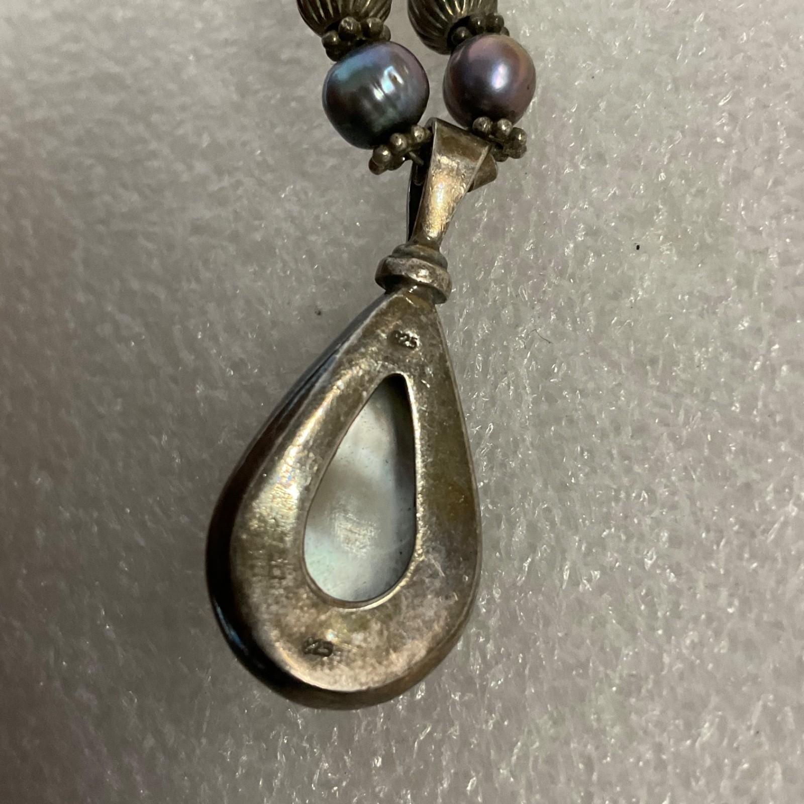 18in 925 Silver Teardrop Pearl Pendant Necklace 29.34g Missing Clasp - Image 3