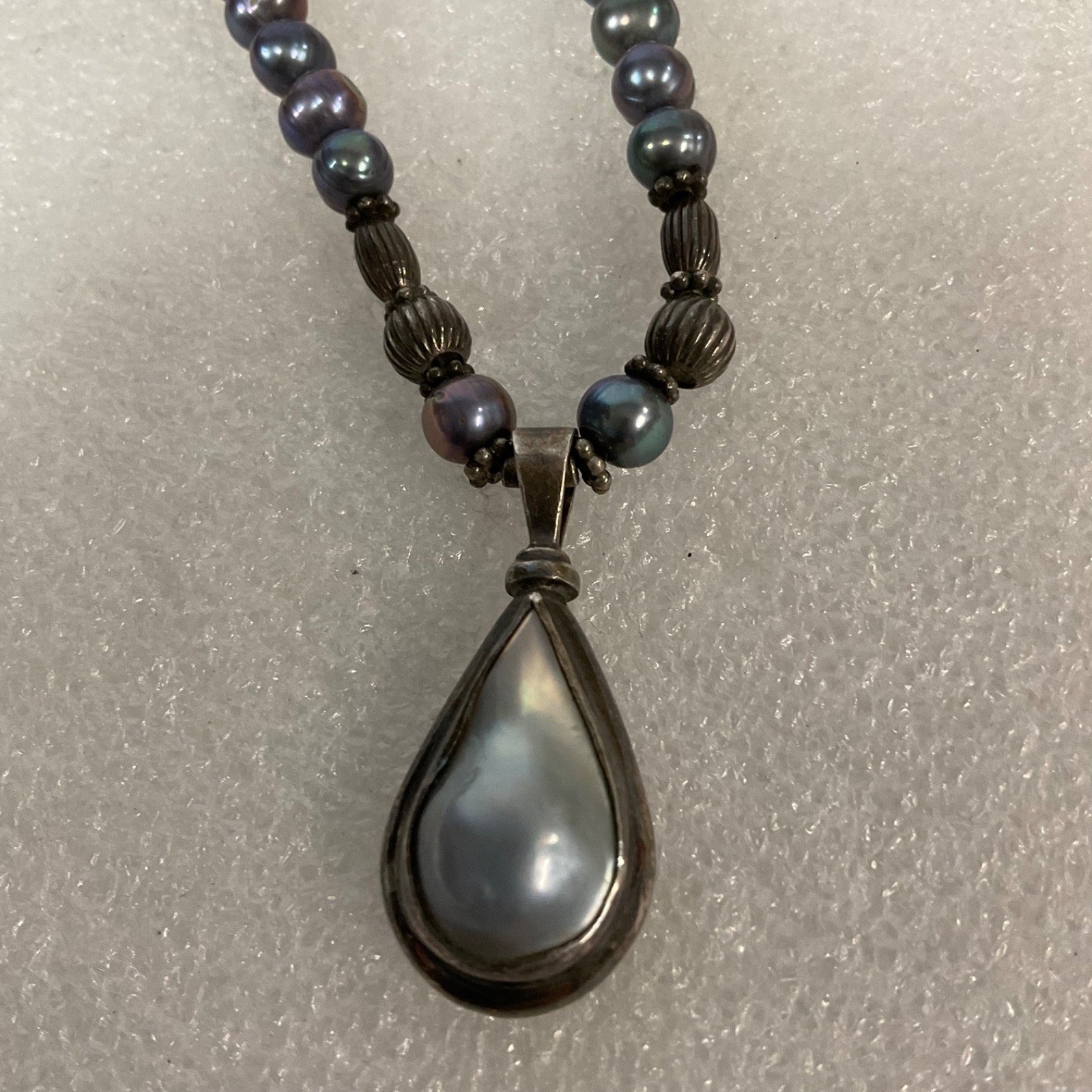 18in 925 Silver Teardrop Pearl Pendant Necklace 29.34g Missing Clasp - Image 2