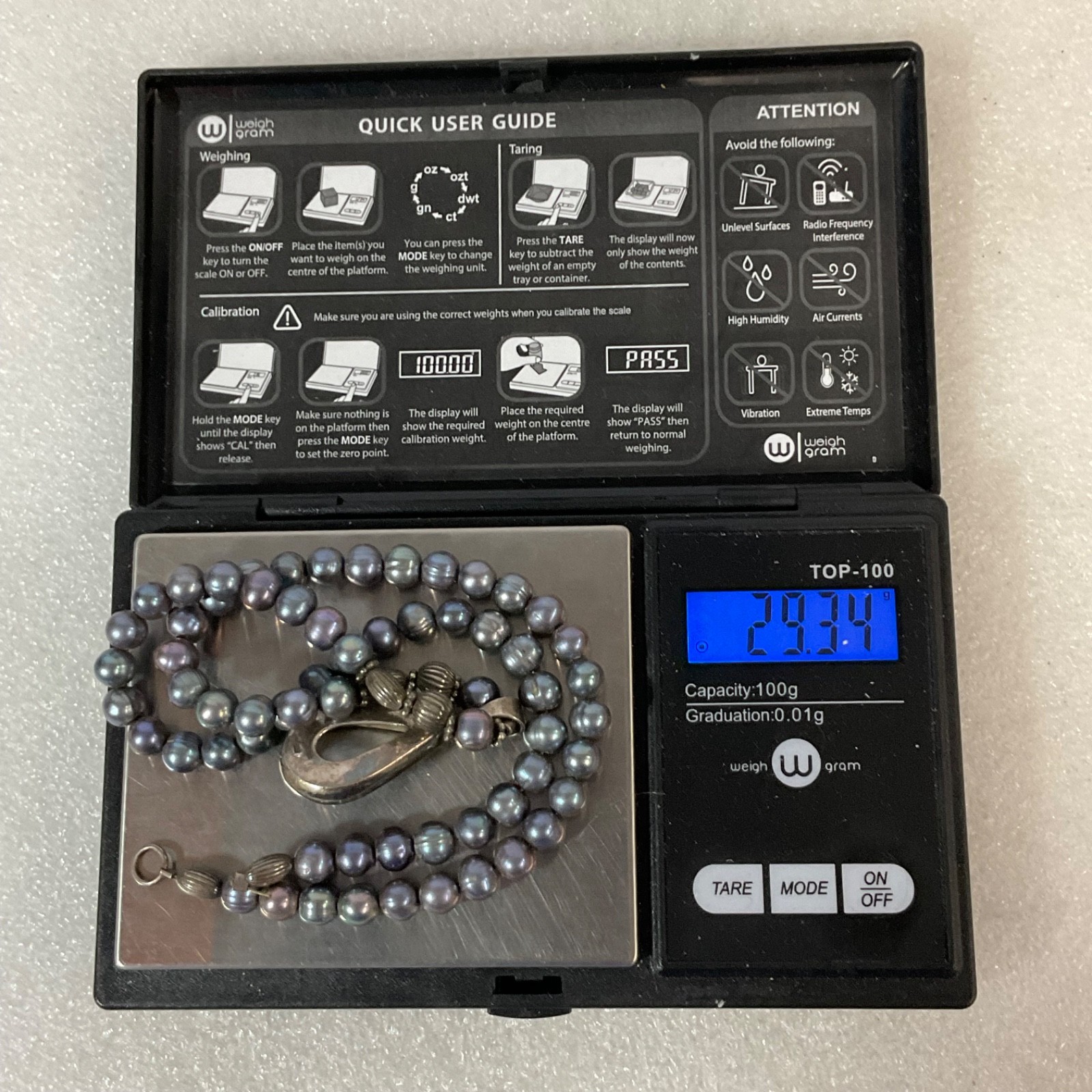 18in 925 Silver Teardrop Pearl Pendant Necklace 29.34g Missing Clasp - Image 10