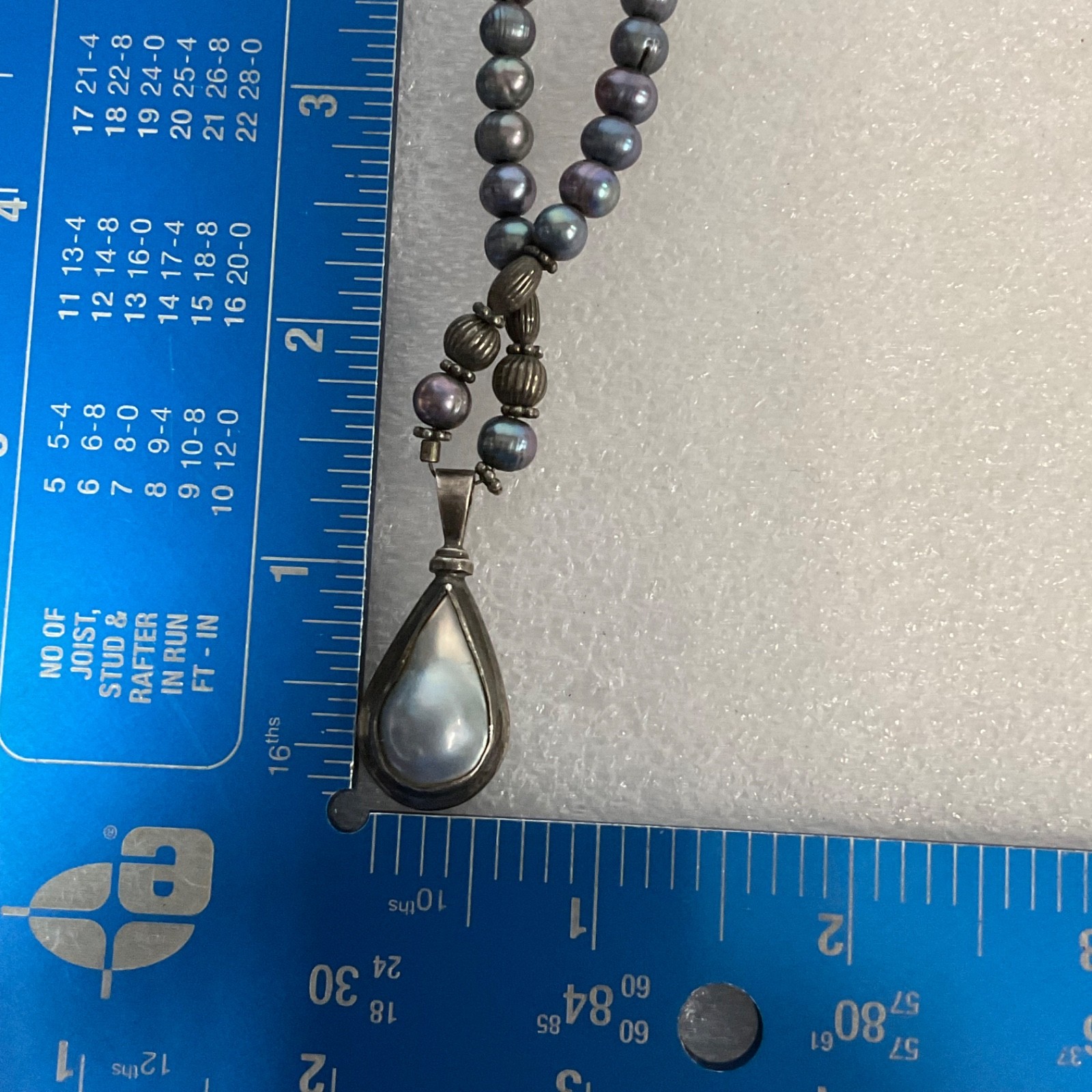 18in 925 Silver Teardrop Pearl Pendant Necklace 29.34g Missing Clasp - Image 11